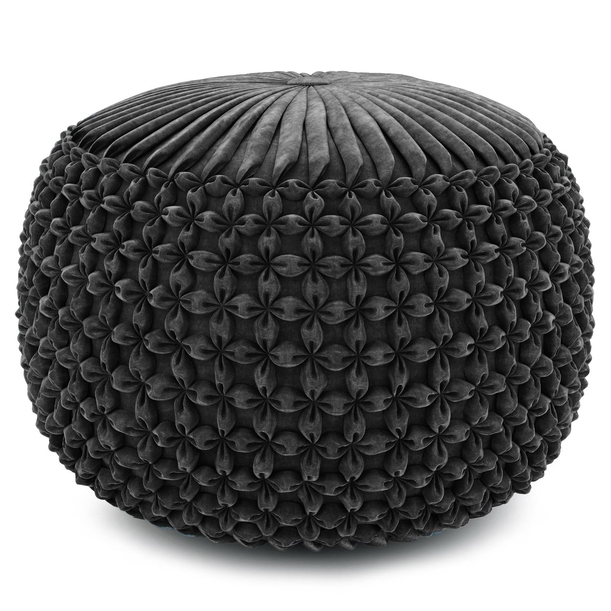 Simpli Home Renee Round Pouf, Footstool, Upholstered Velvet, Transitional, Boho