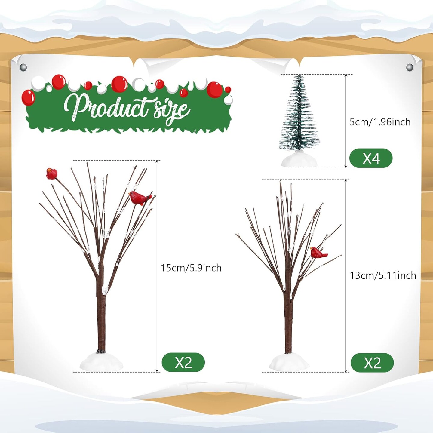 8 Pieces Christmas Village Trees Set Christmas Village Accessories Decor Bare Branch Miniature Snow Frost Trees Home Table Top Decoration