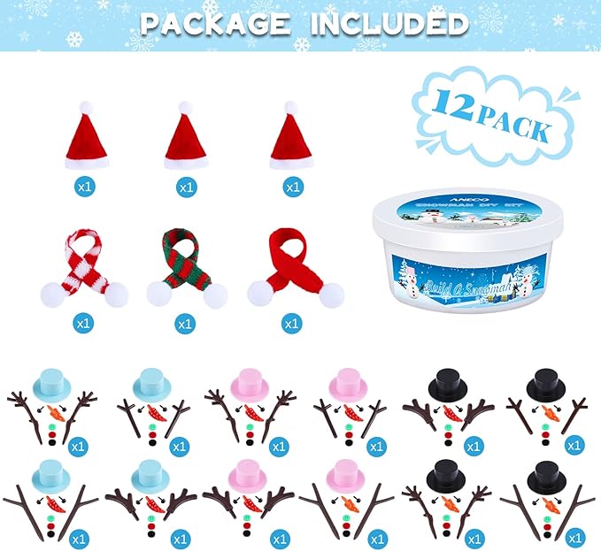 12 Pack Christmas Snowman DIY Craft Build Snowman Craft Kit Christmas Decoration Air Dry Modeling Clay Winter Gift Game for Holiday Party Home Decor