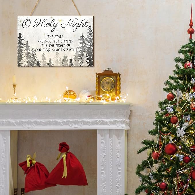 Wesiti Holy Night Christmas Wooden Decoration Christmas Nativity Scene Wood Wall Door Hanger Sign Christian Door Hanging Sign Xmas Religious Wooden Wall Decor Christian Decorations Gift (White)