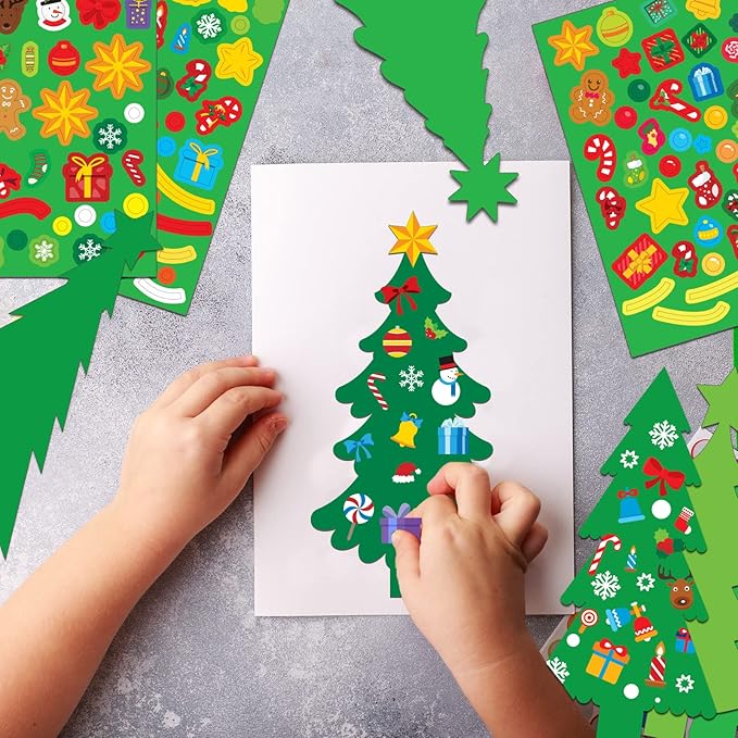 945Pcs DIY Christmas Tree Craft Kit Kids Holiday Art Making Craft with Stickers, Make Your Own Christmas Bookmark Xmas Party Favor Decoration Home Classroom Game Activities