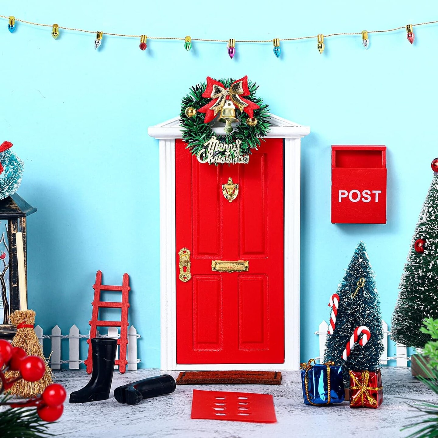 20 Pcs Christmas Elf Girl Fairy Doors Decorations Door Enchanted Fairy Doors Tiny Outdoor Xmas Decor Wooden Tiny Miniature for Child Xmas Accessories Fairy Tale (Red)