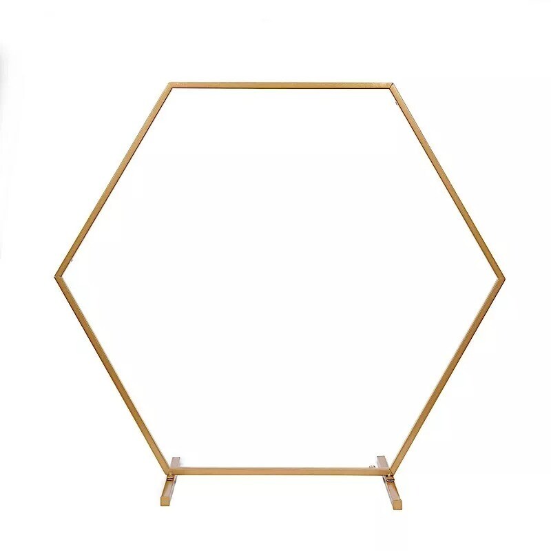 24&#x22; Gold Geometric Metal Flower Frame Hexagon Table Arch Centerpiece Party Event