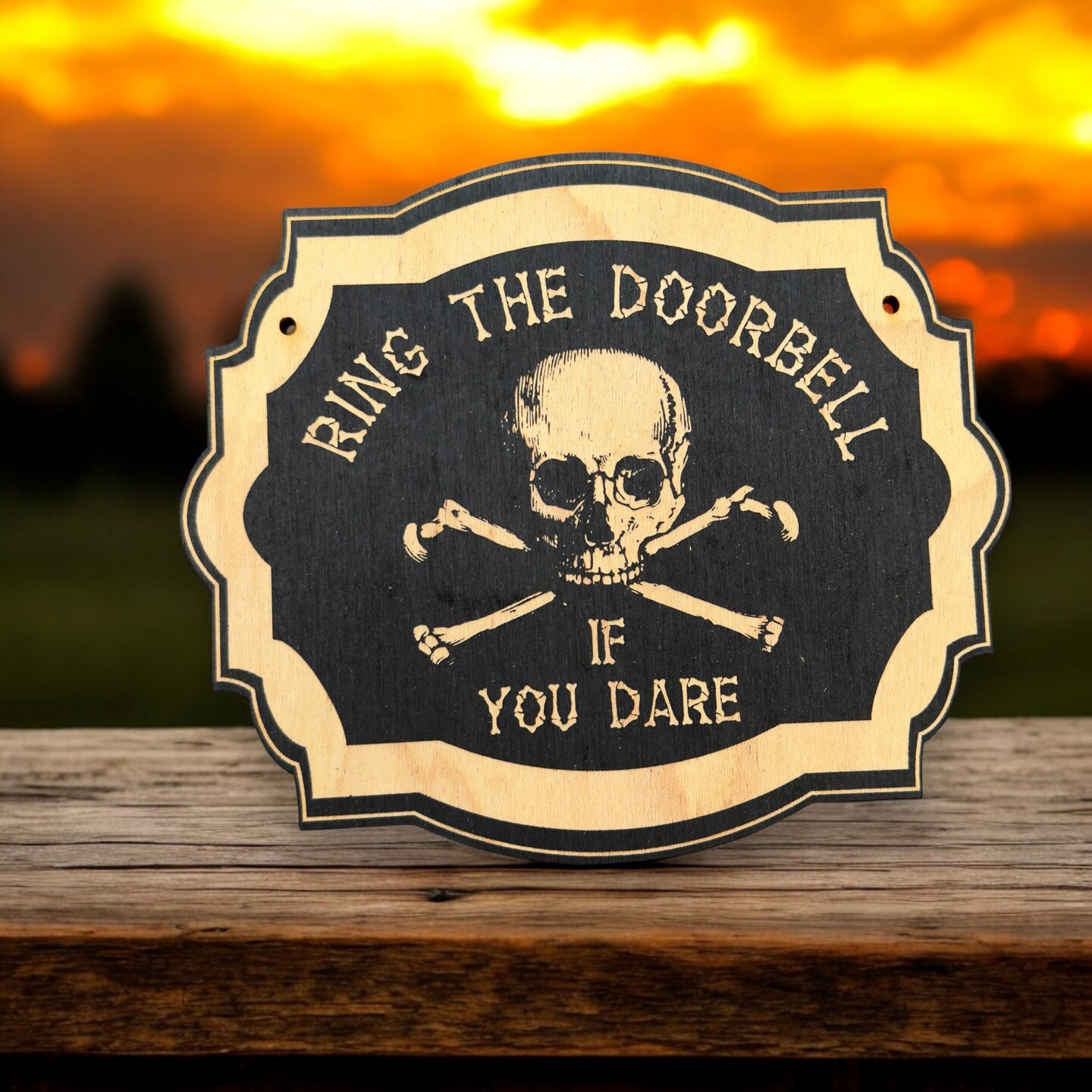 Ring the Doorbell If You Dare - Black Halloween Door Sign 7x6inches