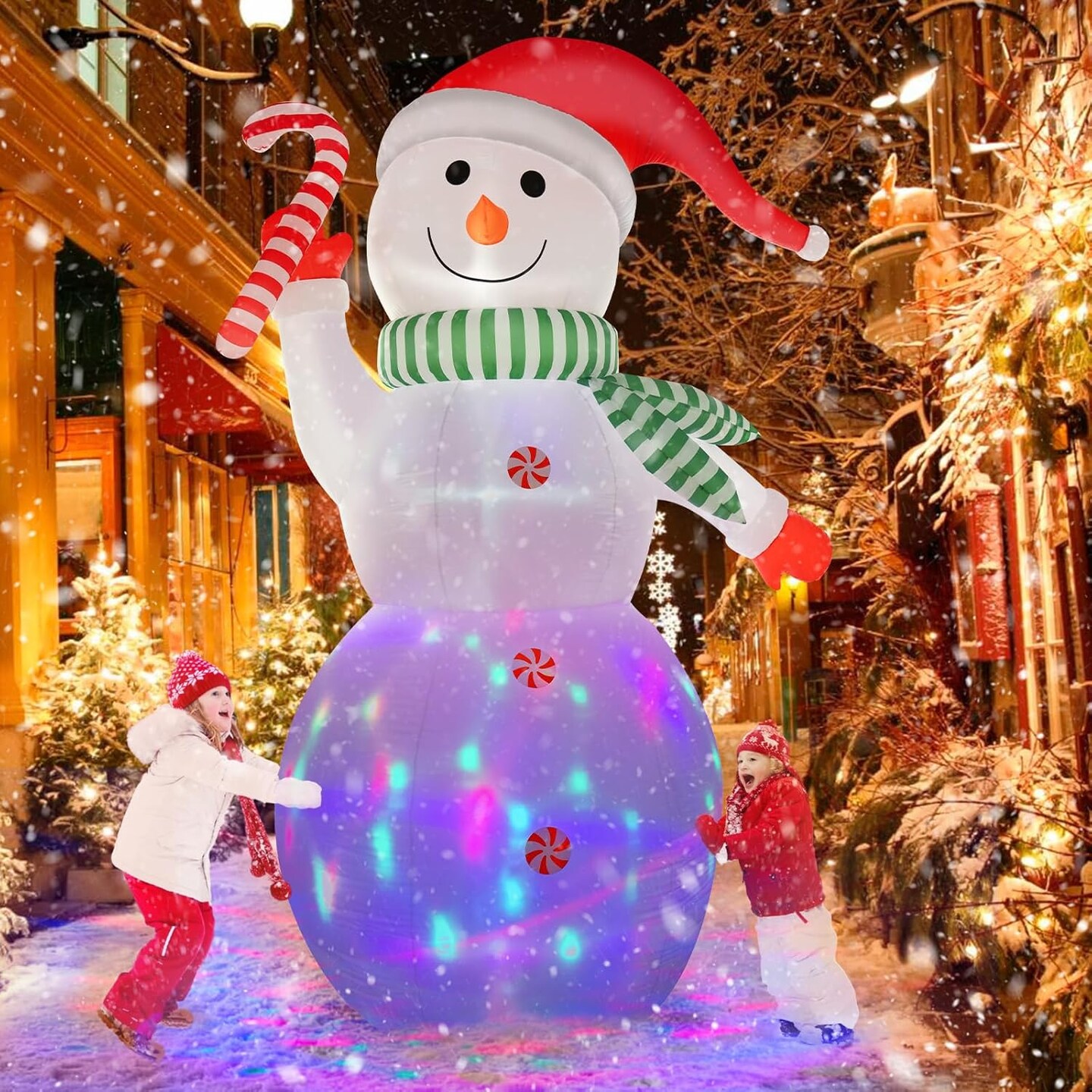 12FT Giant Christmas Inflatables Snowman Outdoor Decorations Christmas Blow Up Snowman Inflatables Yard Decoration with Rotating Colorful LED Lights for Holiday Party Garden Yard Outdoor Decor Michael...