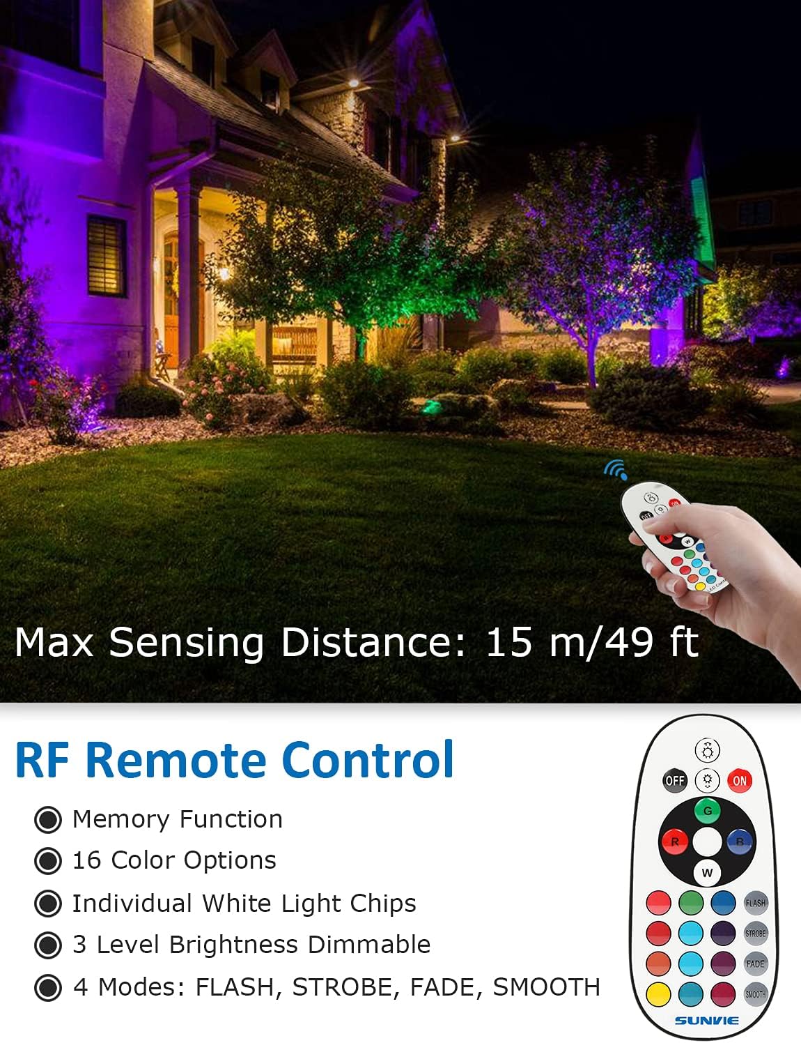 12W RGB Color Changing Landscape Lights Low Voltage LED Landscape Lighting Remote Control Spotlight Waterproof Garden Pathway Christmas Decorative Lights Outdoor Indoor, 8 Pack with Connector