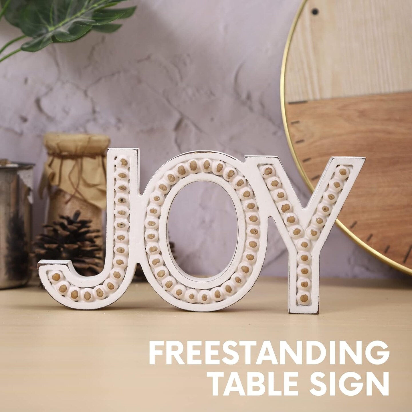 Joy Sign Beaded, Freestanding Wood Letters Joy, Rustic Joy Christmas Decor, Winter, Wedding, Holiday Mantel Tabletop Decor, Elegant Housewarming Gift