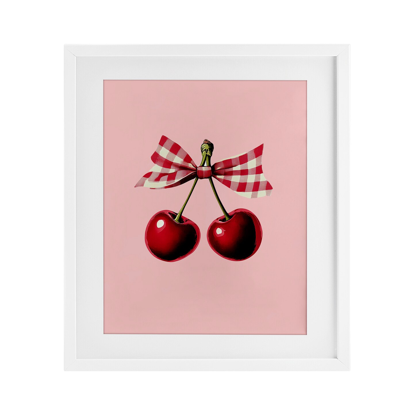 Stupell Industries Cherries with Gingham Bow Framed Print Under Glass, design by Christine Simpson Art