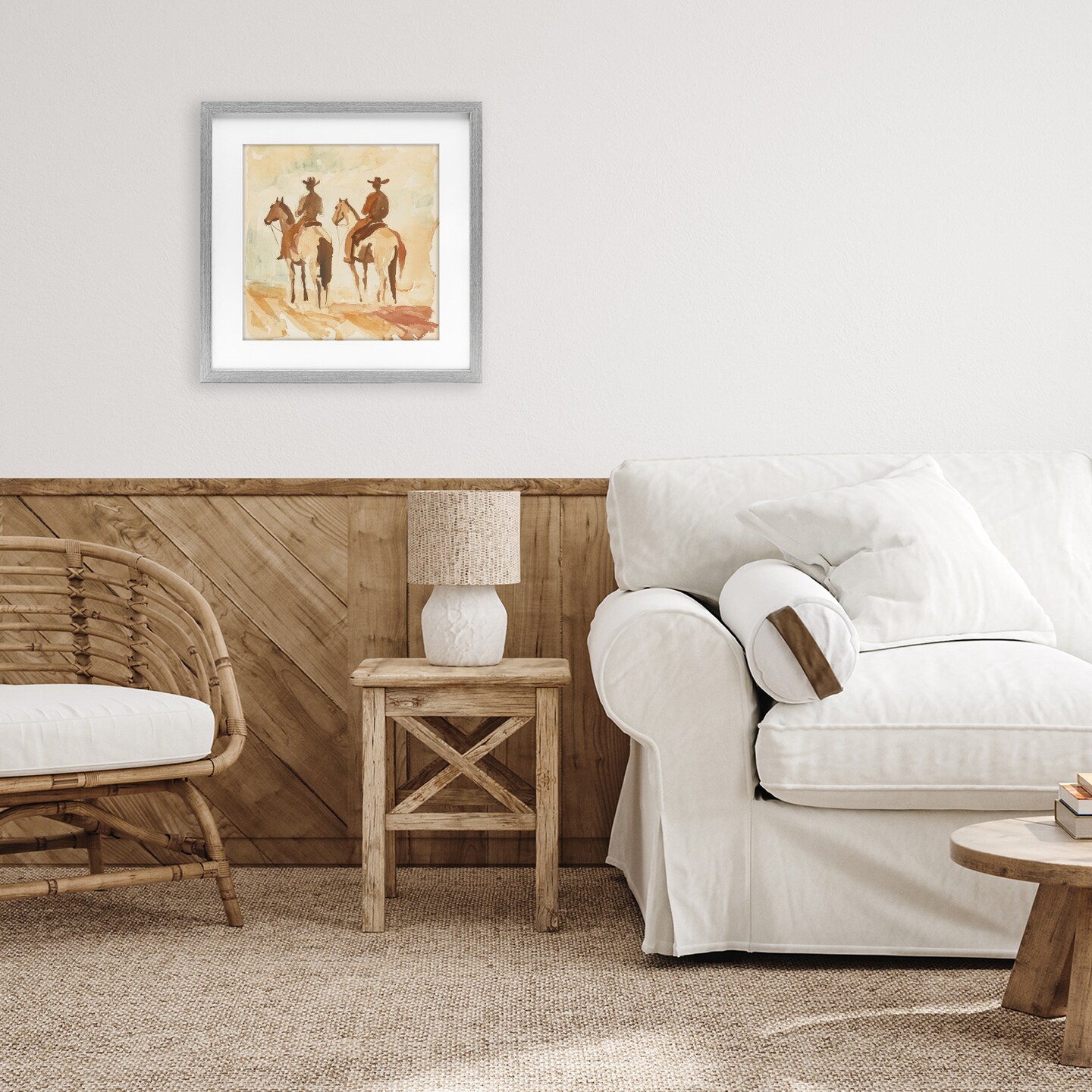 Stupell Industries Western Watercolor Cowboys Left Framed Print Under Glass, design by Petal Prints Design