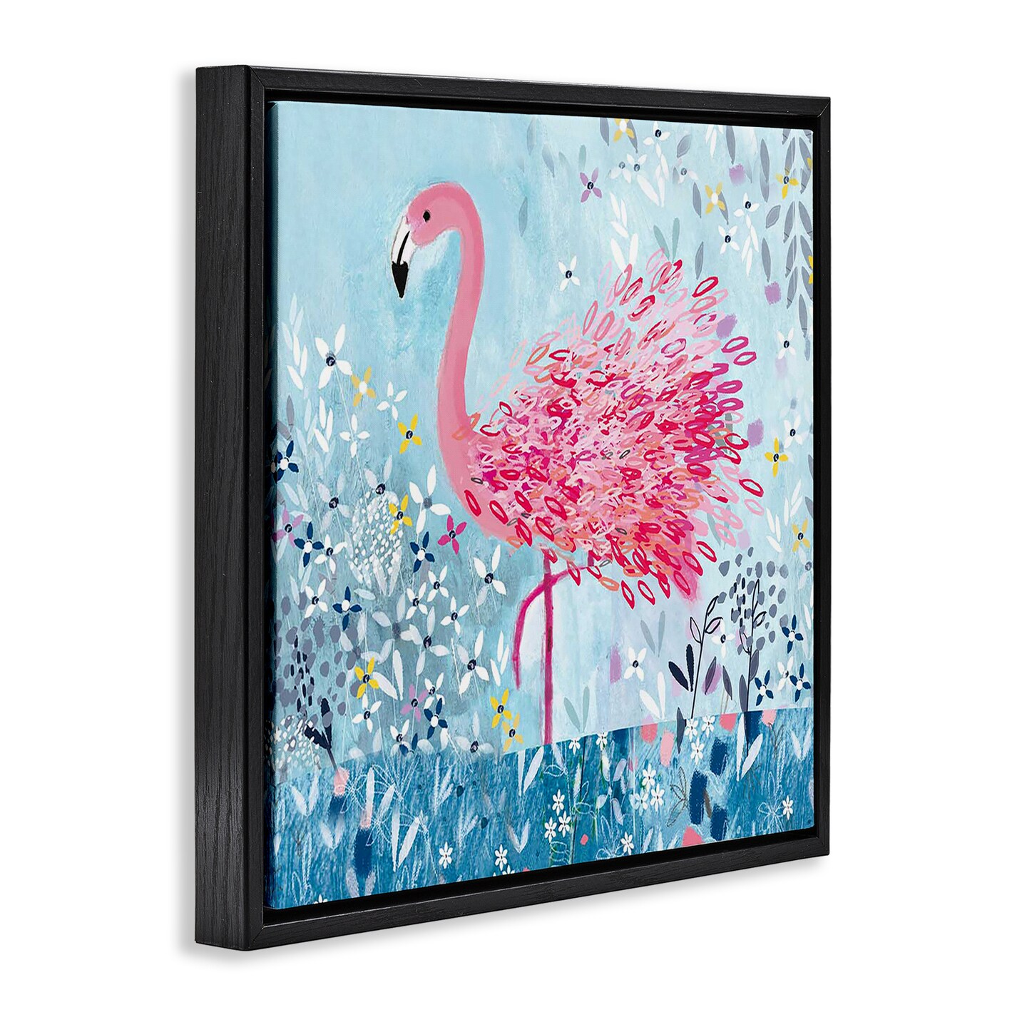 Stupell Industries Whimsical Flower Flamingo Floating Frame, design by Clare Tupper
