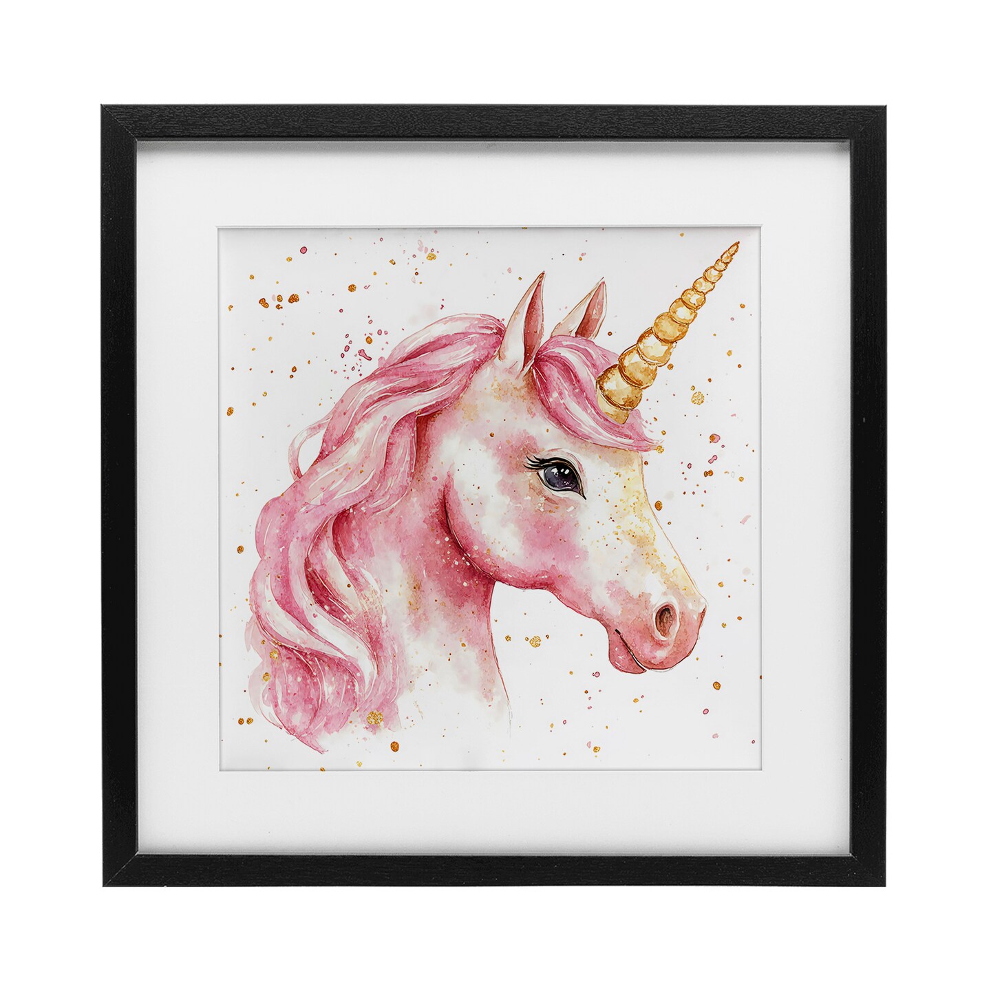 Stupell Industries Pink Unicorn with Paint Splatter Framed Print Under Glass, design by Creative Studio