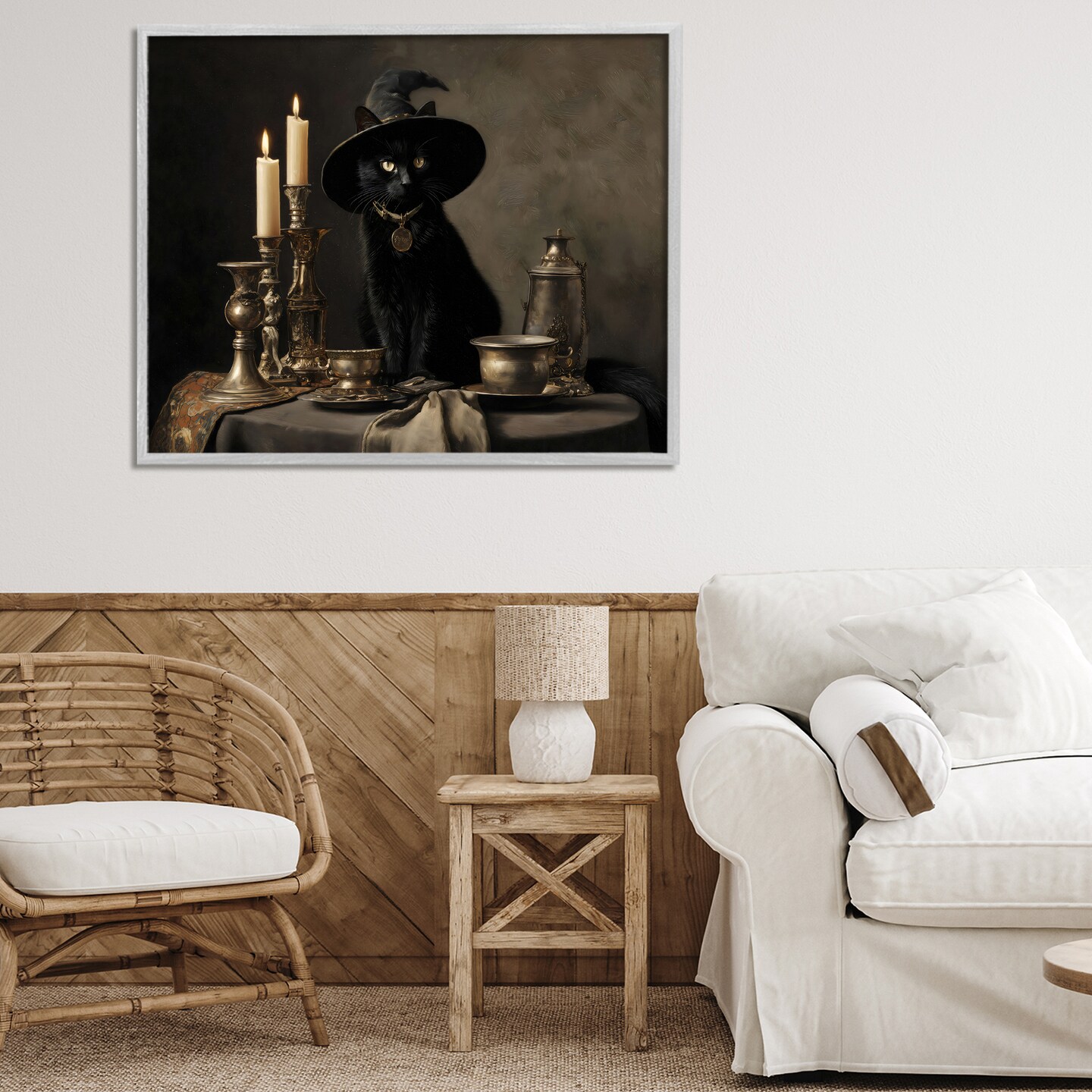 Stupell Industries Vintage Witchy Black Cat Framed Giclee, design by Arlington Prints