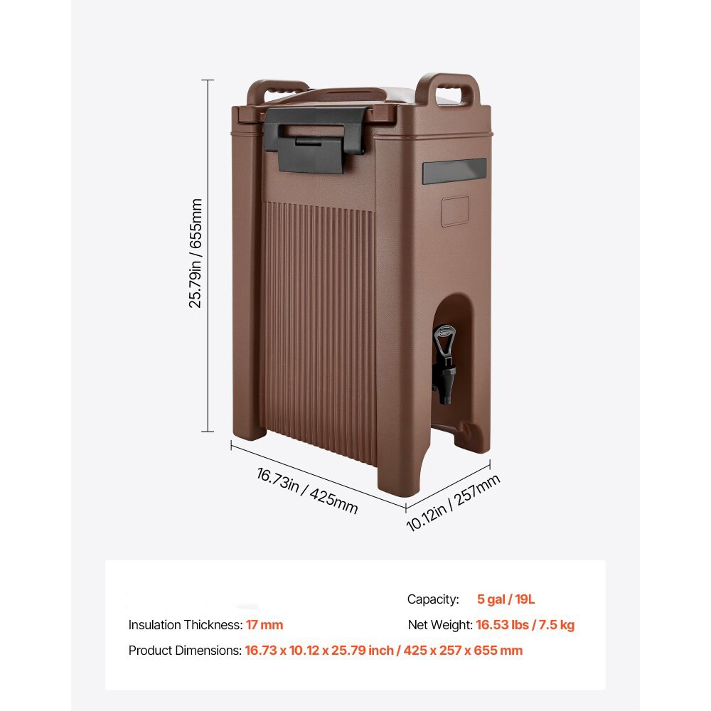 5 Gal Insulated Beverage Dispenser Hot and Cold Drinks with Spigot