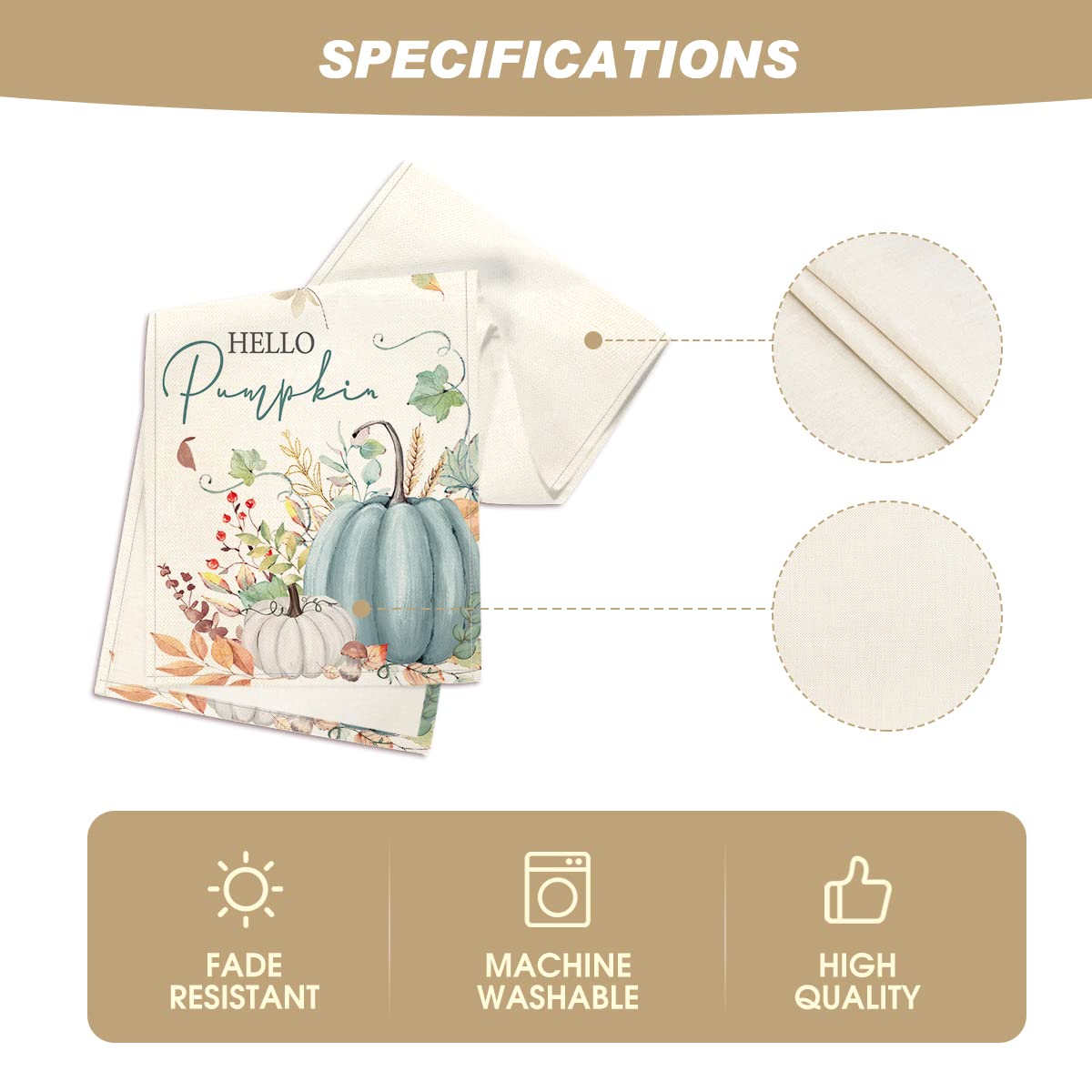 Aqua Hello Pumpkin Leaves Fall Table Runner, Seasonal Autumn Kitchen Dining Table Decoration for Home Party Decor 13x72 Inch