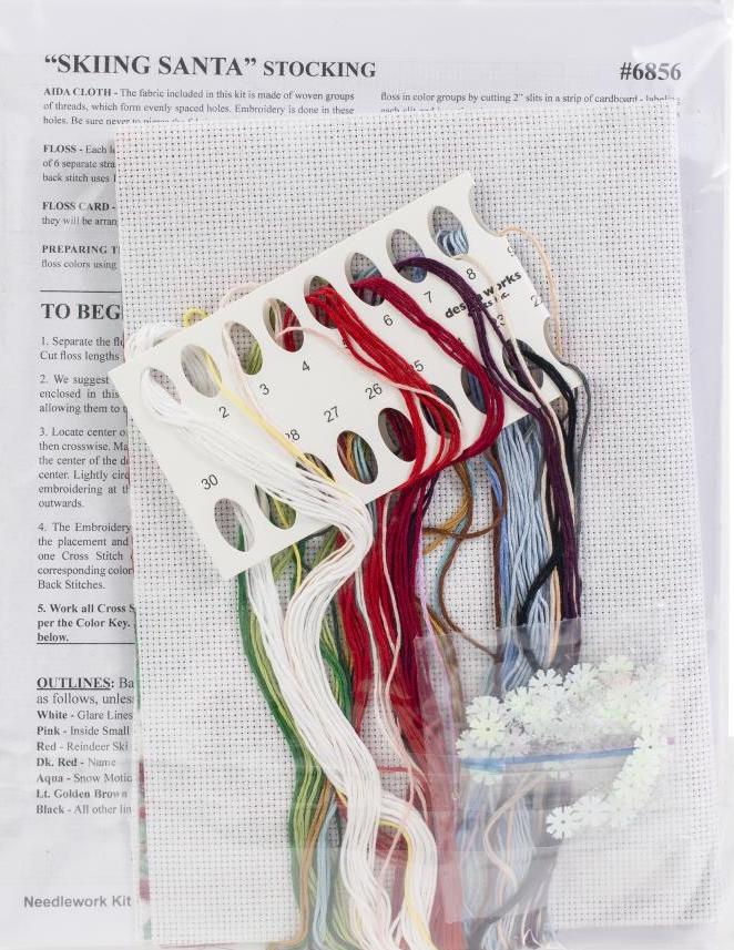 DIY Design Works Skiing Santa Christmas Counted Cross Stitch Stocking Kit 6856