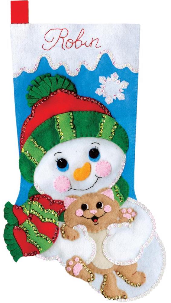 DIY Design Works Hugs For Kitty Snowman Cat Kitten Christmas Felt Stocking Kit