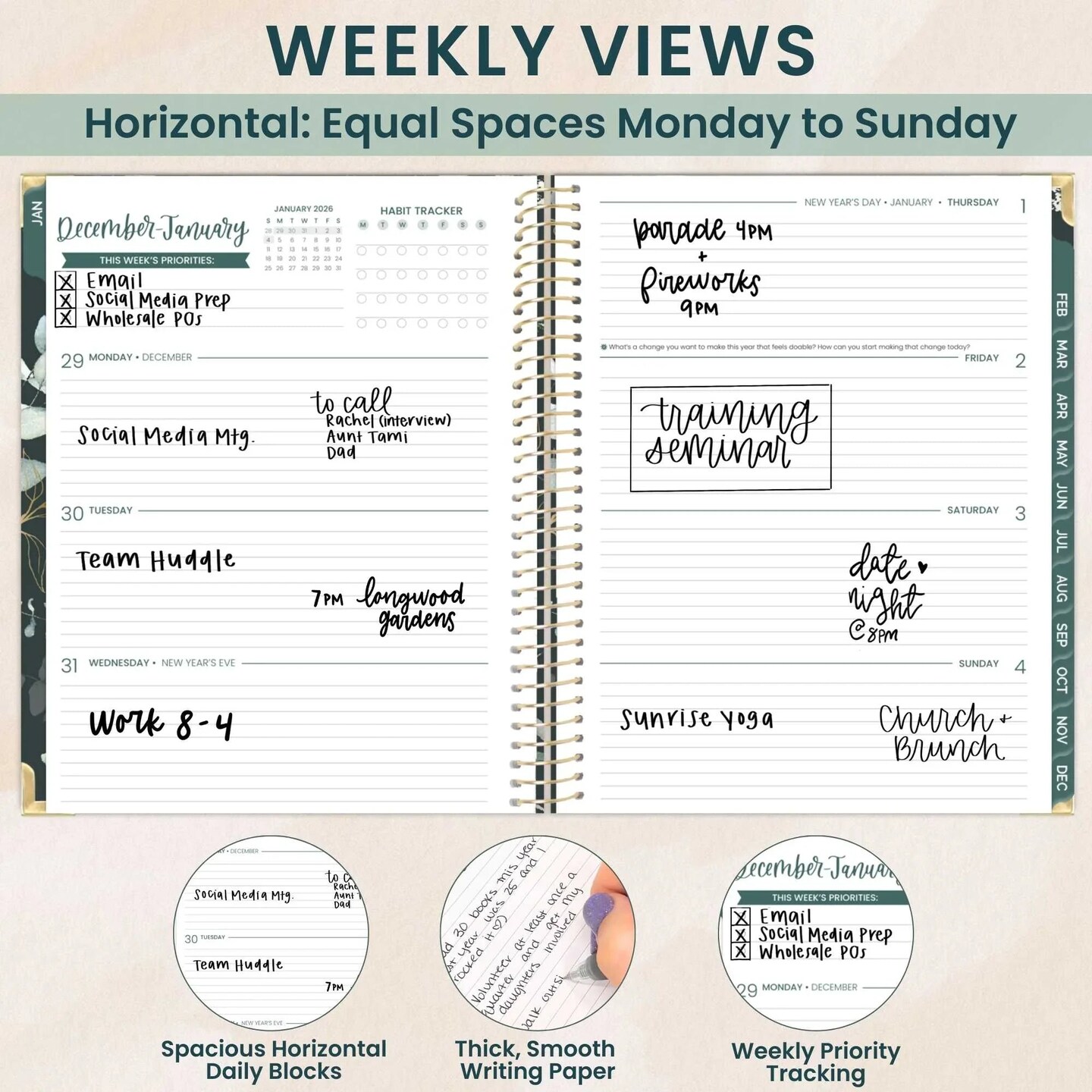 bloom daily planners 2026 Hard Cover Weekly & Monthly Planner, 8.5" x 11", Eucalyptus, Green