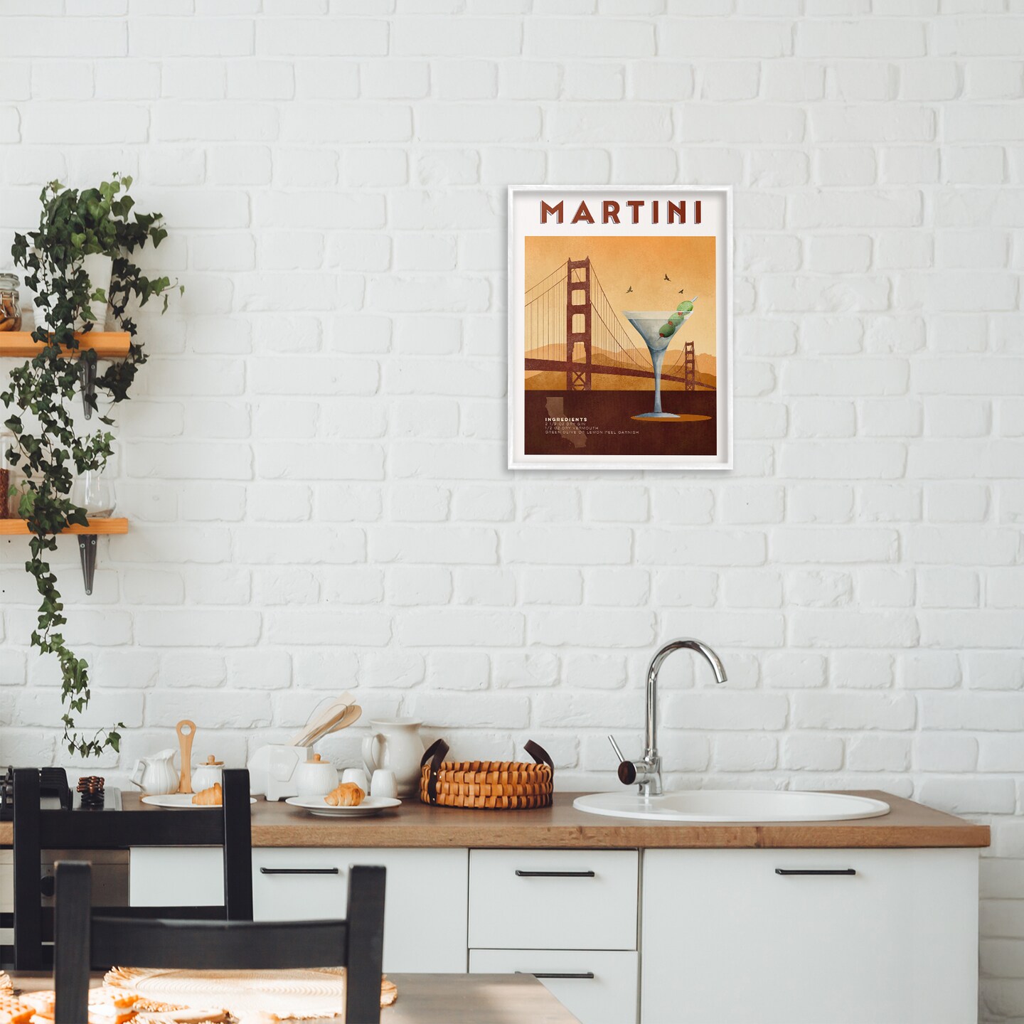 Stupell Industries Retro Martini & Bridge View Framed Giclee, design by Brett Blumenthal