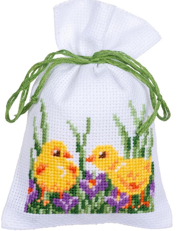 DIY Vervaco Rabbits with Chicks Easter Favor Gift Bag Counted Cross Stitch Kit