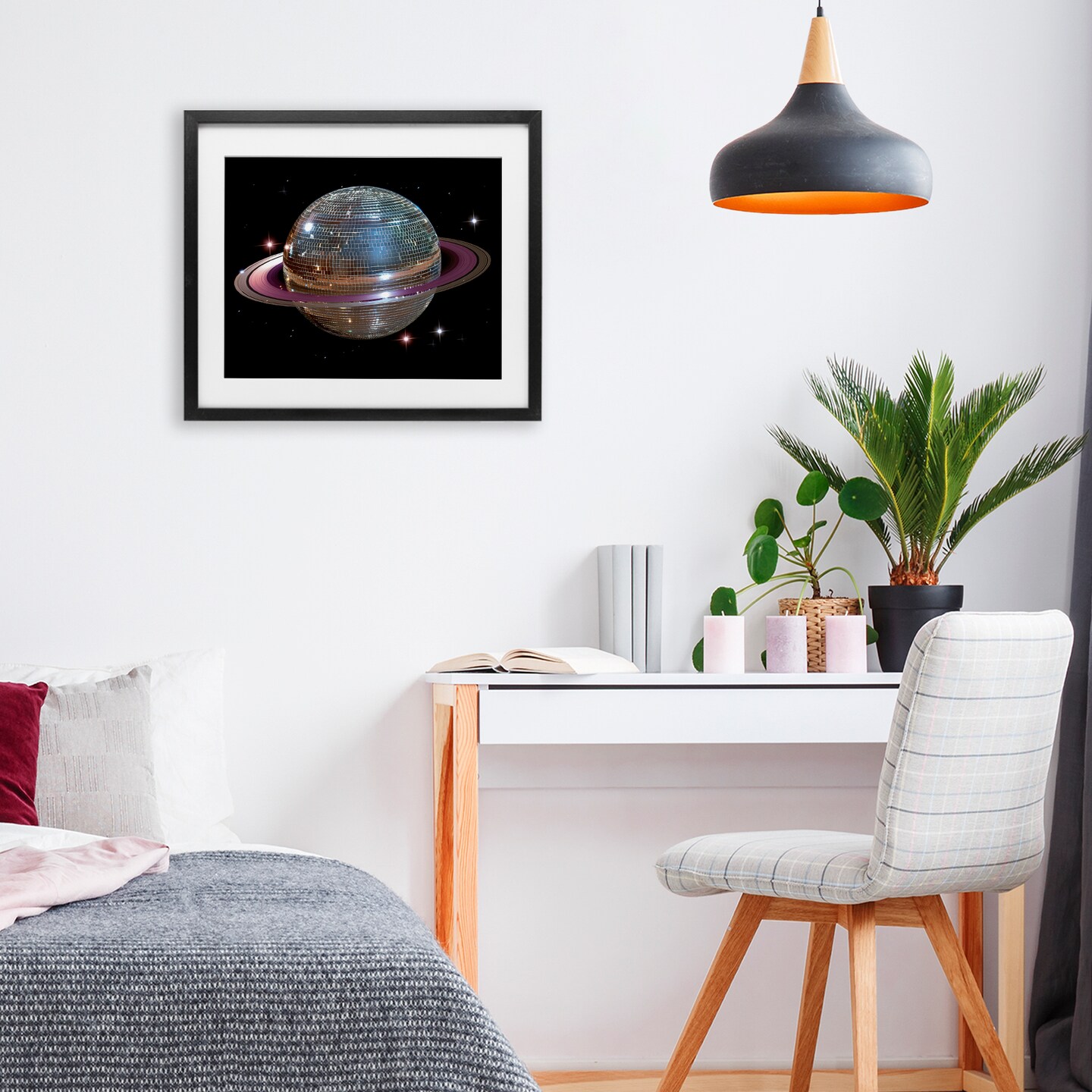 Stupell Industries Purple Disco Ball Planet Framed Print Under Glass, design by Decent Exposures