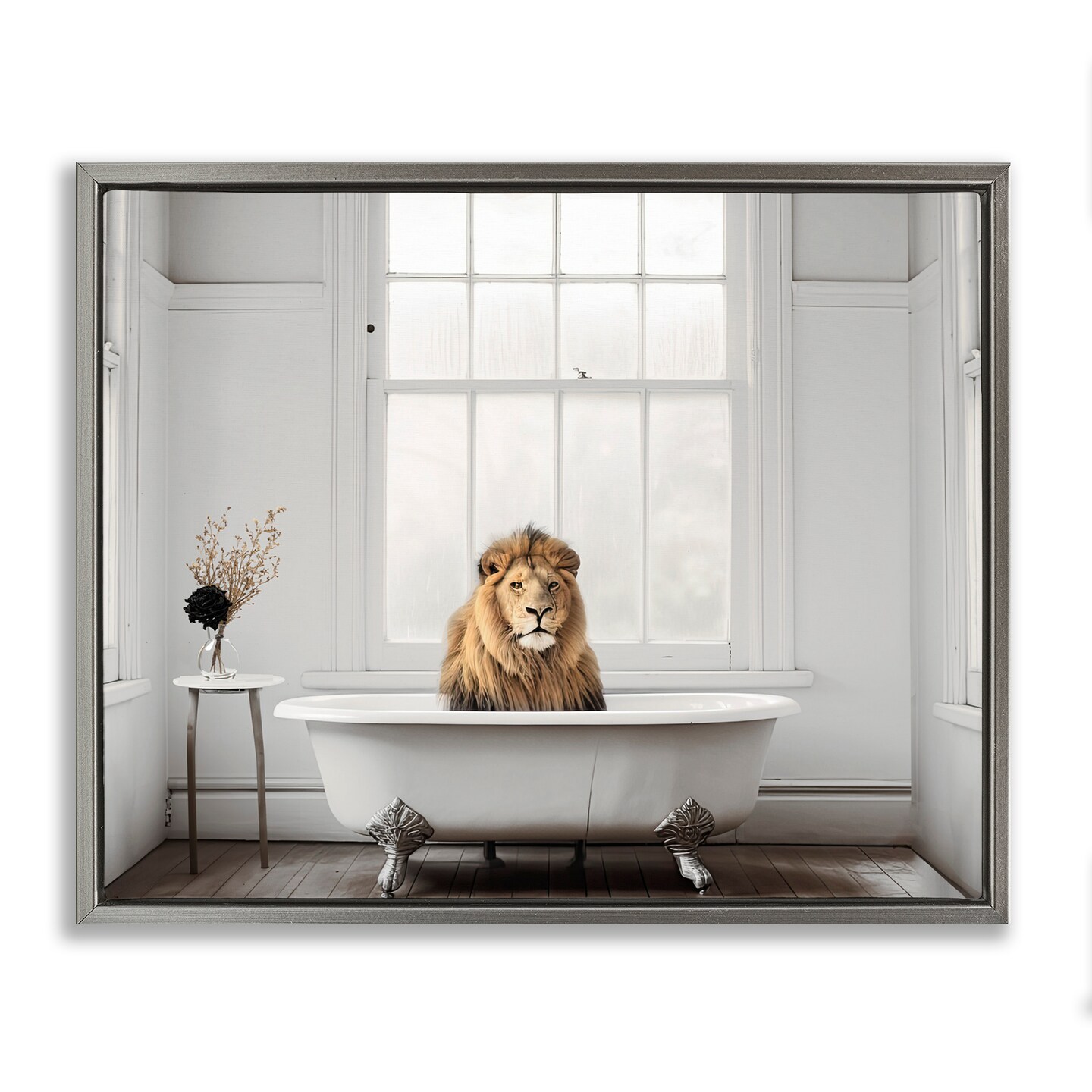 Stupell Industries Minimalist Lion Bathtime Floating Frame, design by Sasha