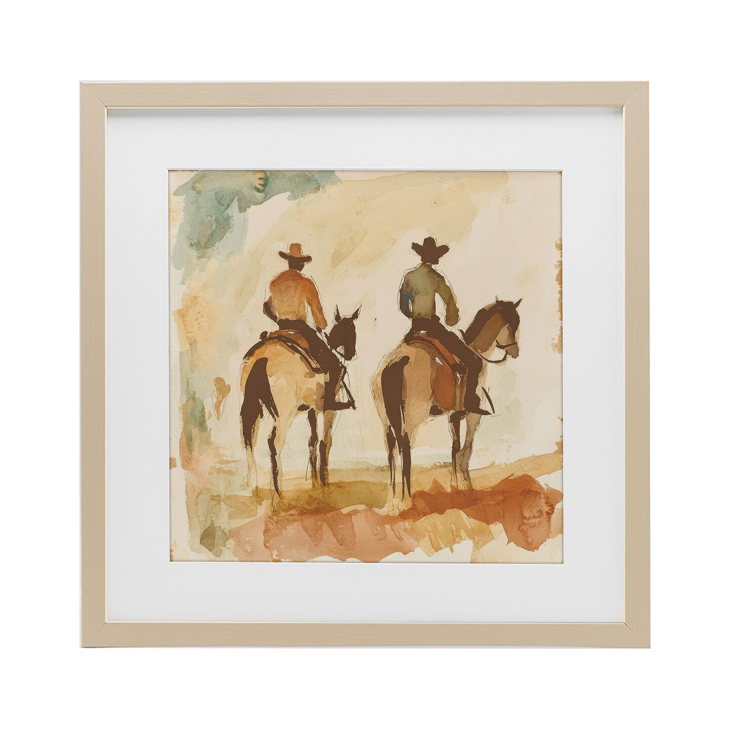 Stupell Industries Western Watercolor Cowboys Right Framed Print Under Glass, design by Petal Prints Design