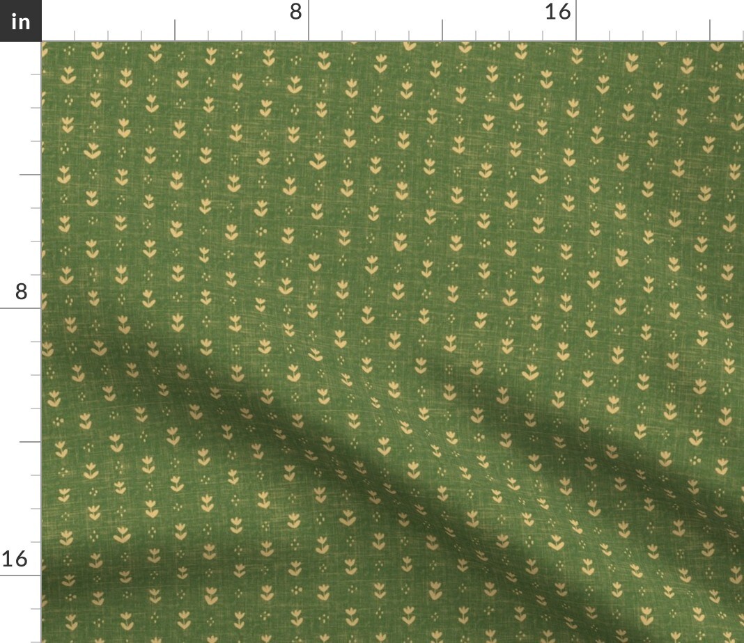 Ditsy Floral Green Yellow Tulip Flowers Hand Drawn Boho Botanical Faux Texture Custom Printed Fabric by Spoonflower Various Fabrics by the Yard or Fat Quarter