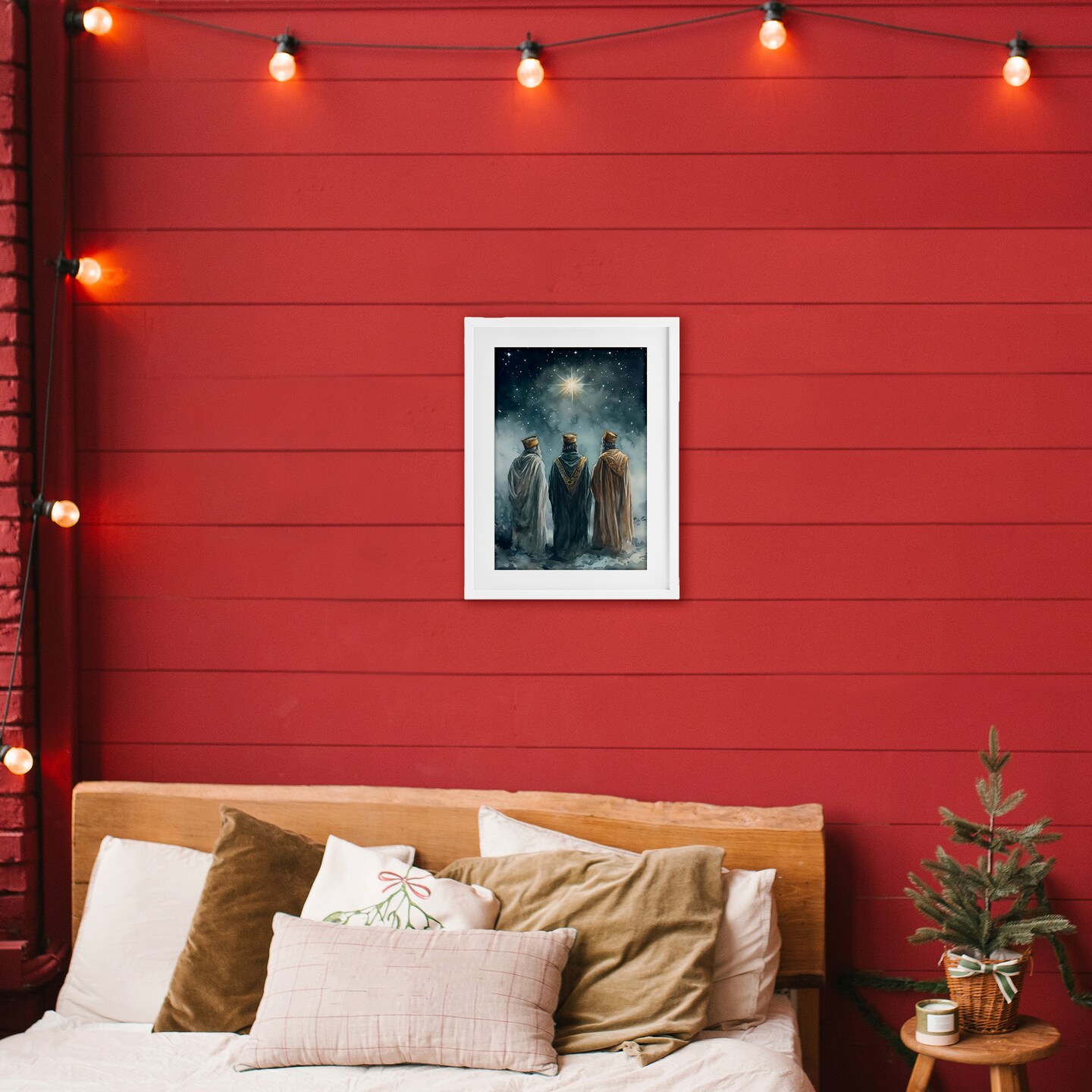 Stupell Industries Three Wise Men & North Star Framed Print Under Glass, design by Petal Prints Design