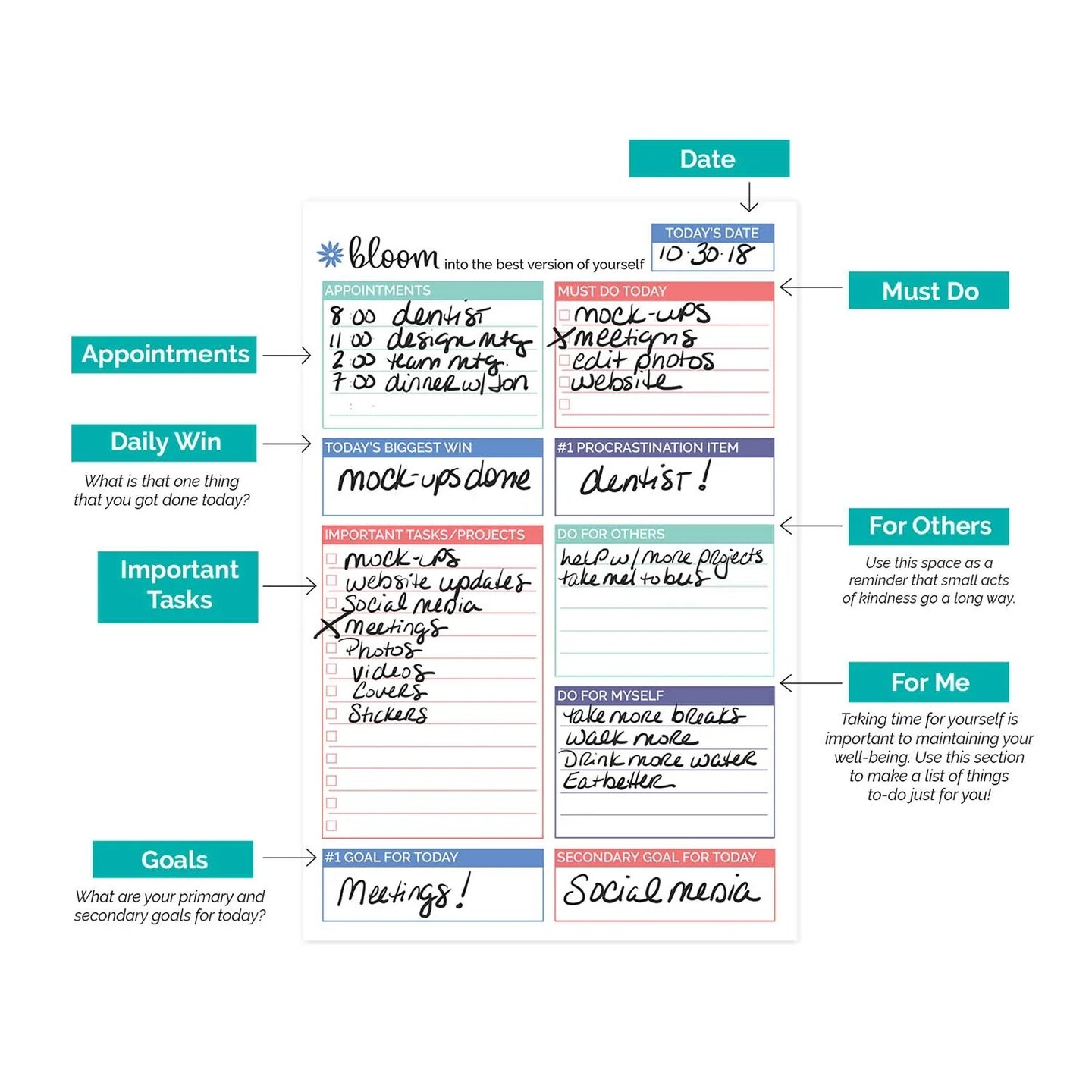 bloom daily planners Planning Pad, 6" x 9", Double Sided Planning Pad, Teal