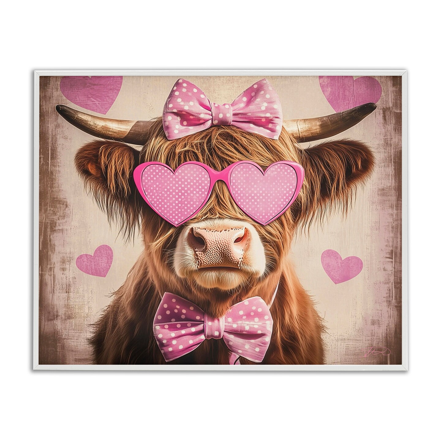 Stupell Industries Cute Cattle Pink Hearts Framed Giclee, design by Shawna Stewart