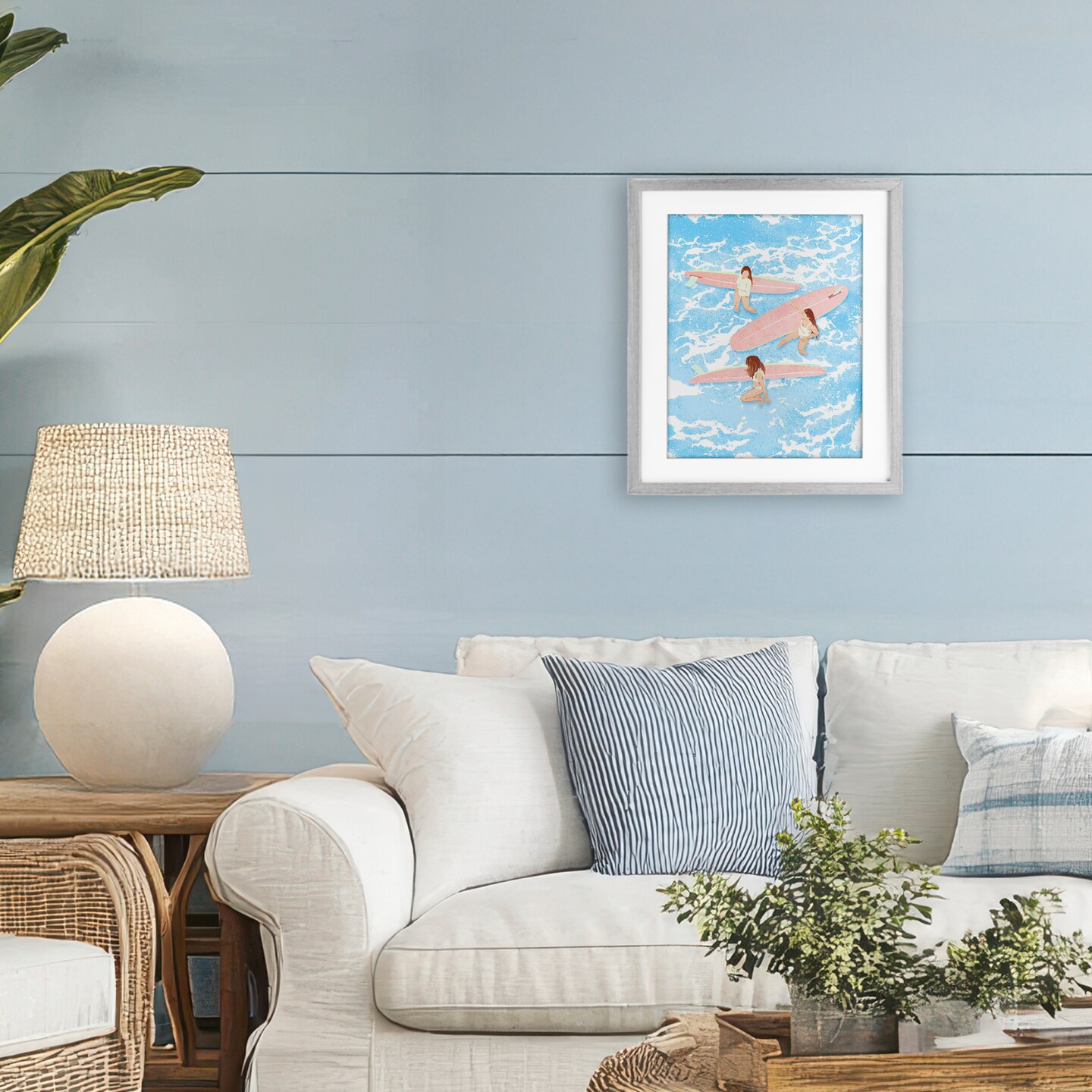Stupell Industries Surfing Girls Trio Framed Print Under Glass, design by Ziwei Li