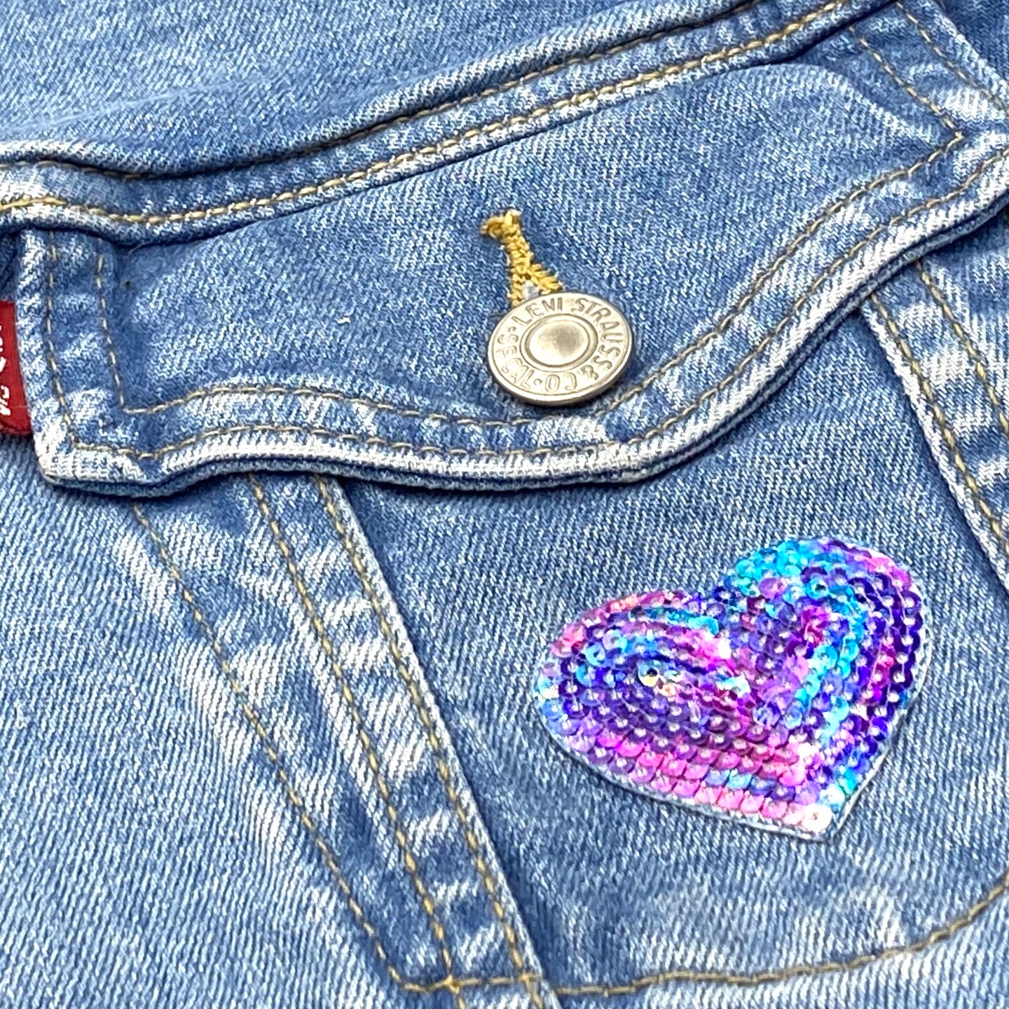 Multicolor Rainbow Heart Sequin Patch - 1.75 inch Embroidered, Iron on Patch