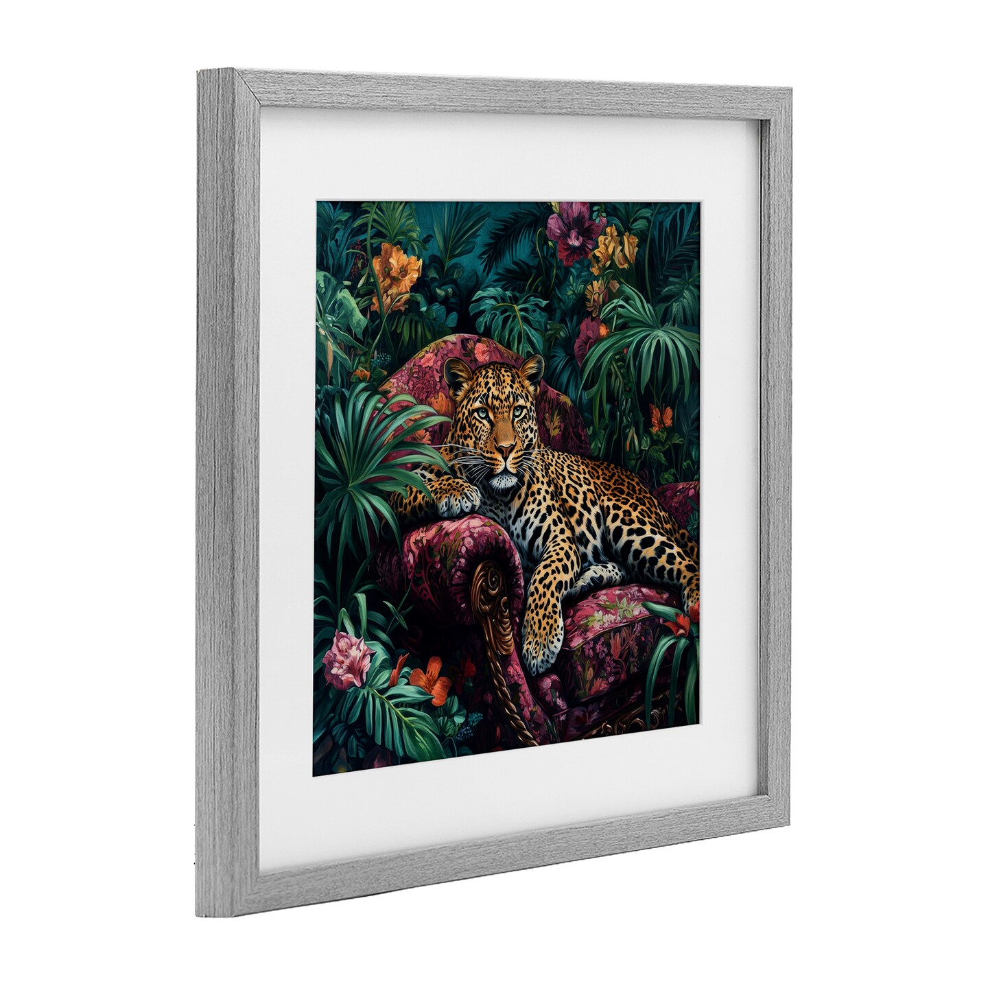 Stupell Industries Fashionable Leopard in Jungle Framed Print Under Glass, design by Petal Prints Design