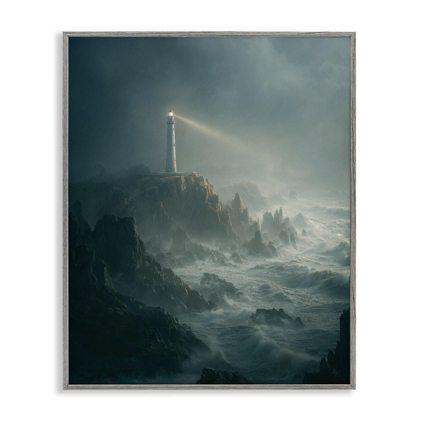 Stupell Industries Lighthouse and Stormy Cliff Framed Giclee, design by Ziwei Li