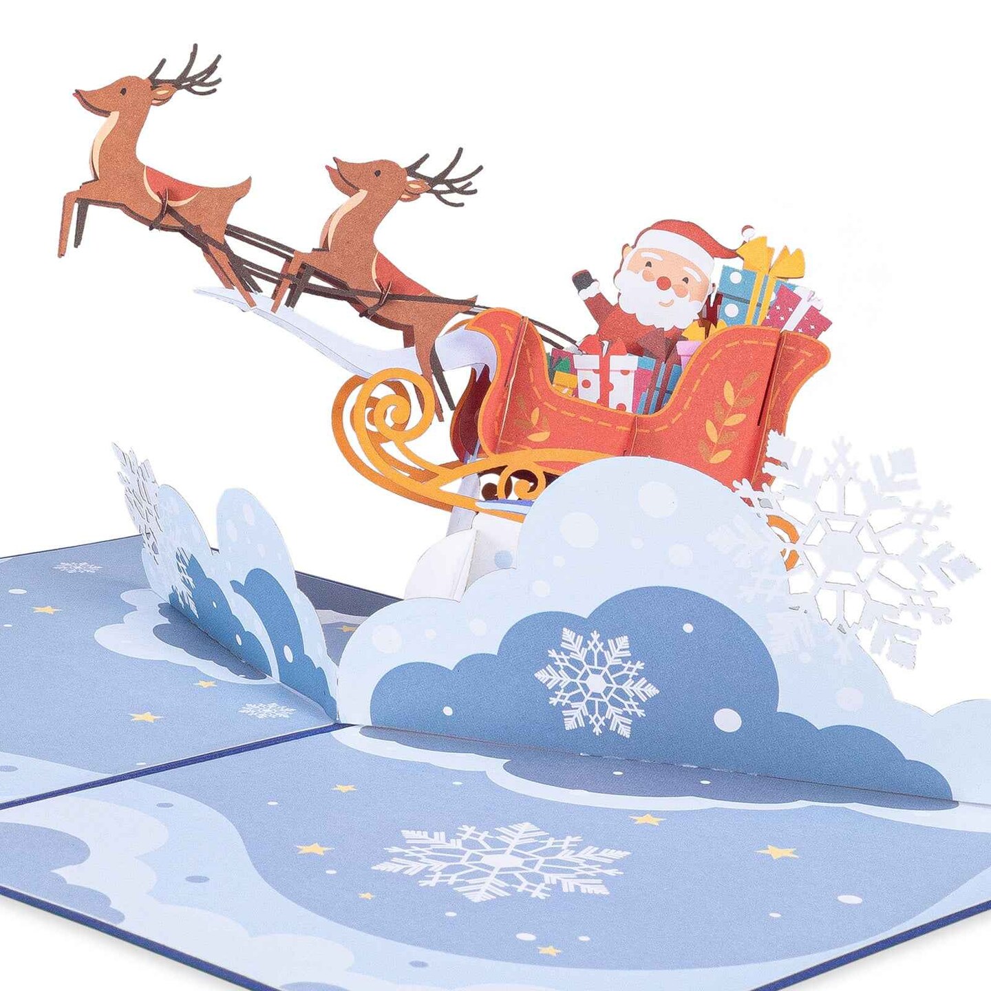 Paper Love 3D Santa Sleigh Christmas Pop Up Card, Gift for Christmas or Holidays, 5" x 7" Cover - Includes Envelope and Removable Note Tag