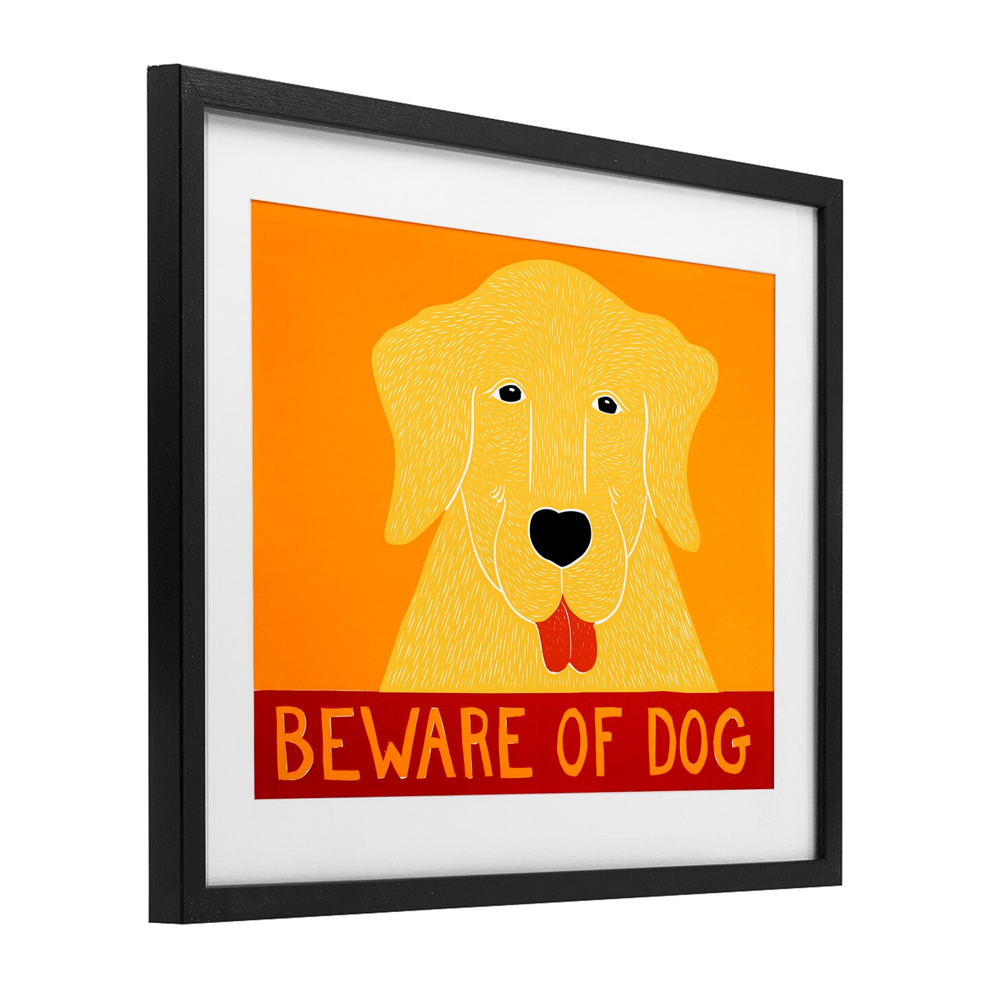 Stupell Industries Beware Of Dog Yellow & Red Framed Print Under Glass, design by Stephen Huneck