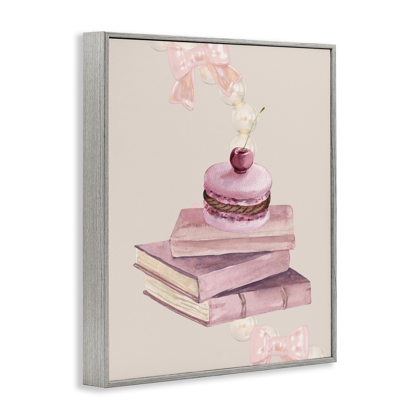 Stupell Industries Cherry Macaron on Book Stack Framed Giclee, design by Jesse Keith