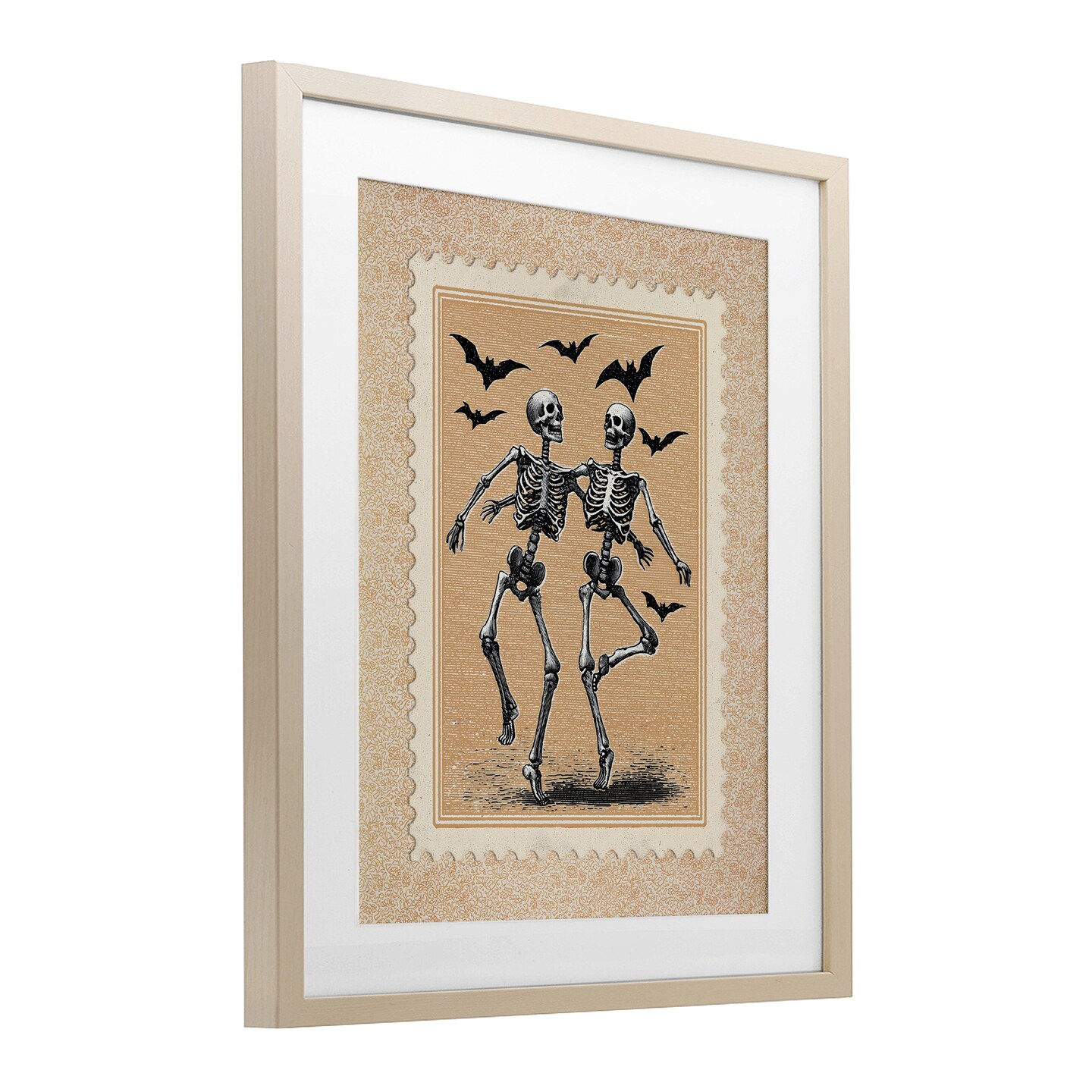 Stupell Industries Vintage Dancing Skeletons Stamp Framed Print Under Glass, design by Arlington Prints