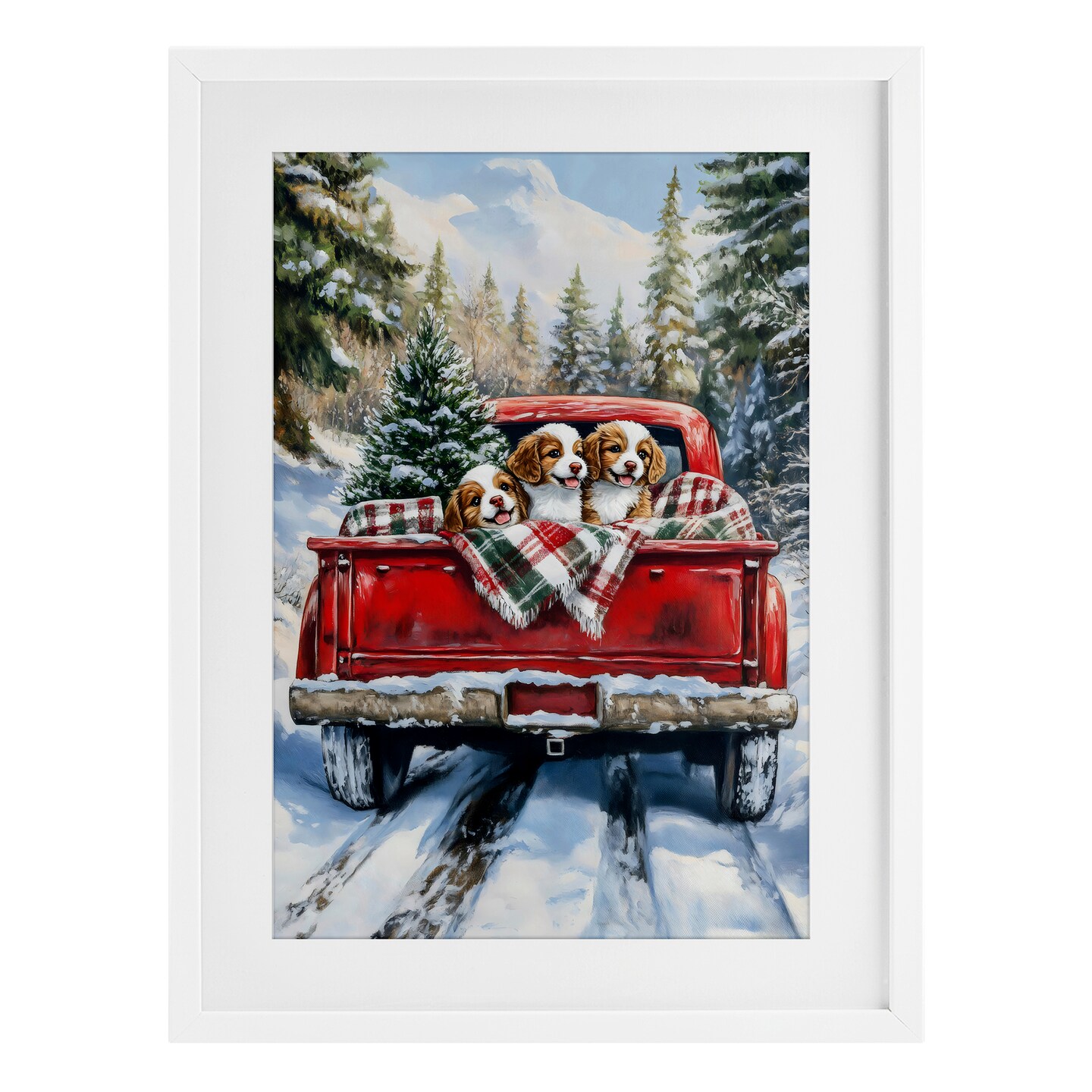 Stupell Industries Christmas Truck Pups Trio Framed Print Under Glass, design by Petal Prints Design