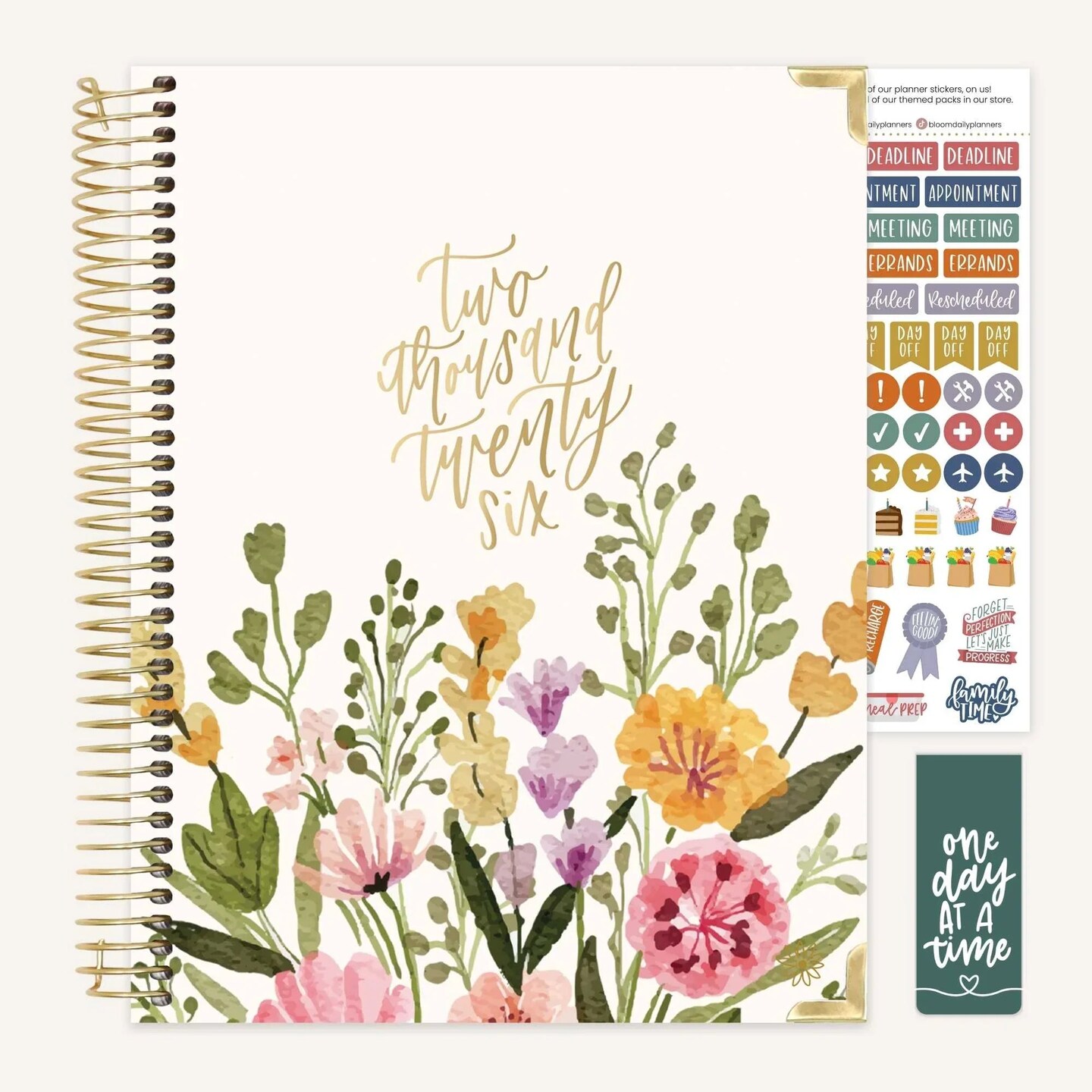 bloom daily planners 2026 Hard Cover Weekly & Monthly Planner, 8.5" x 11", Beige Bouquet