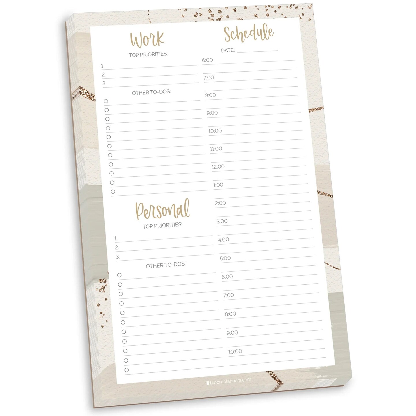 bloom daily planners Planning Pad, 6" x 9", Timed Work & Personal To-Do List, Brushed Beige