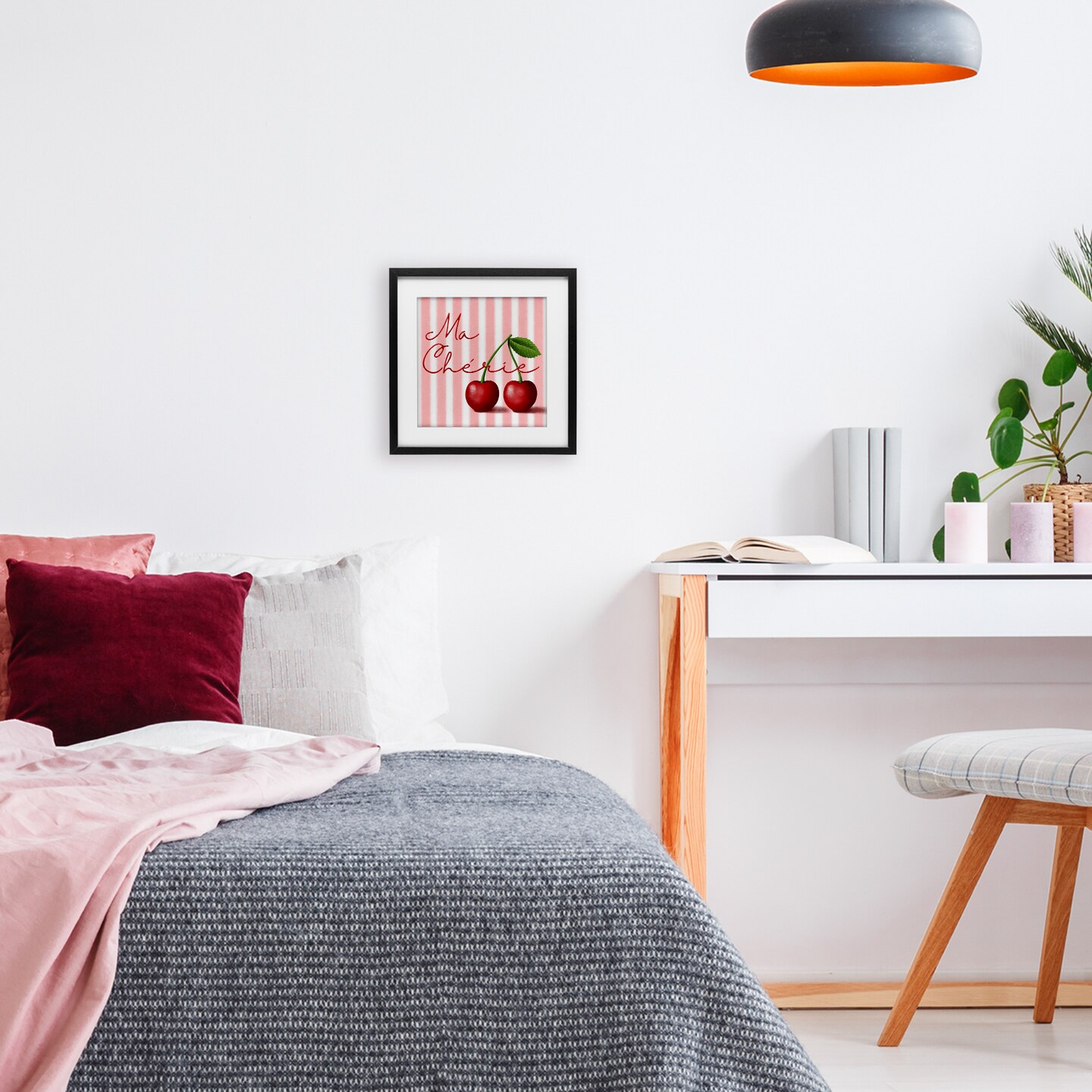 Stupell Industries Ma Cherie Stripes & Cherries Framed Print Under Glass, design by Marcus Prime