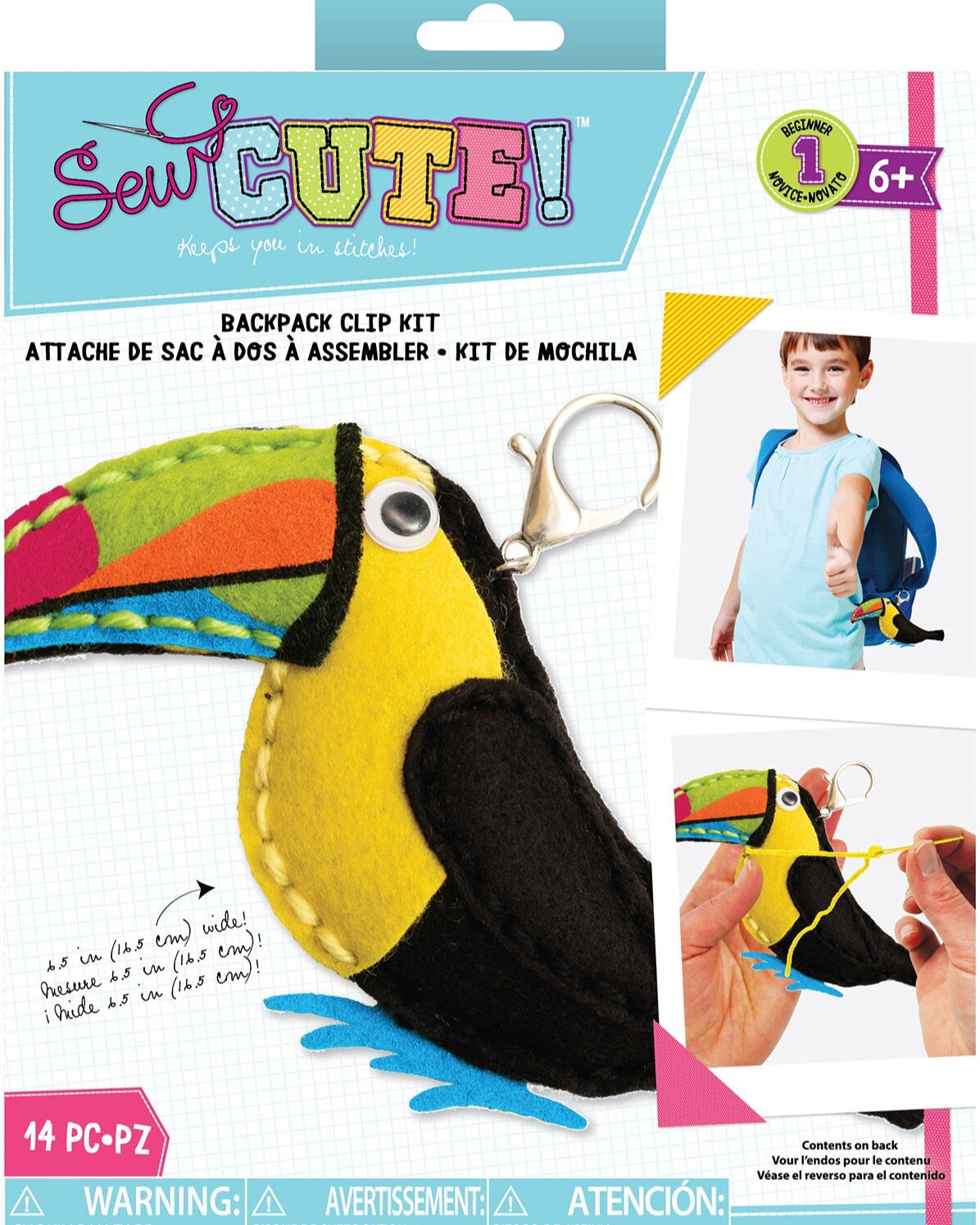 DIY Sew Cute Toucan Kids Beginner Felt Backpack Clip Sewing Kit
