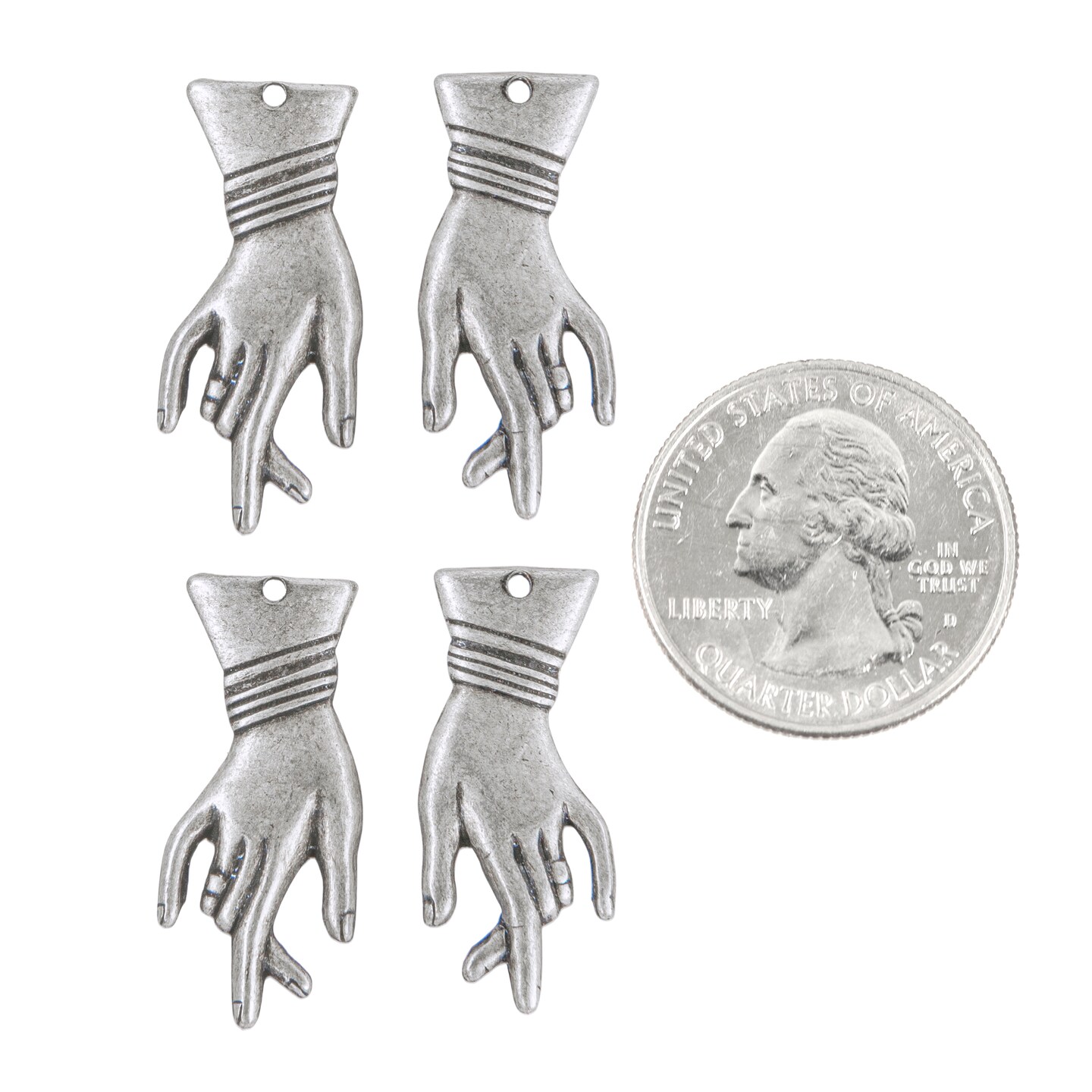 Vintage Left and Right Antiqued Silver Plated Brass Hand Charms - Two Pairs of Hands - S-C241