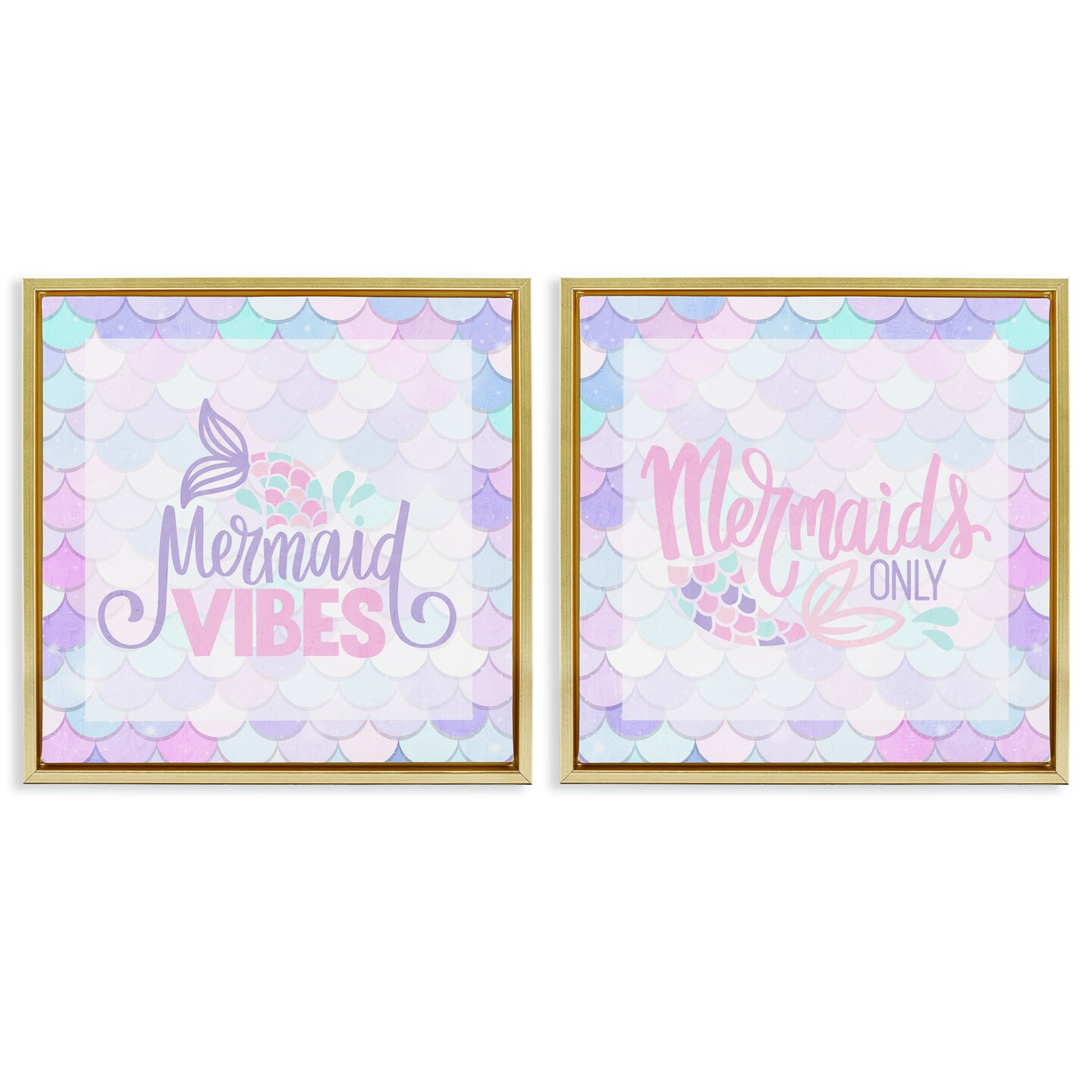 Stupell Industries Dreamy Mermaid Phrases with Scales 2pc Floating Frame Set, design by Kim Allen