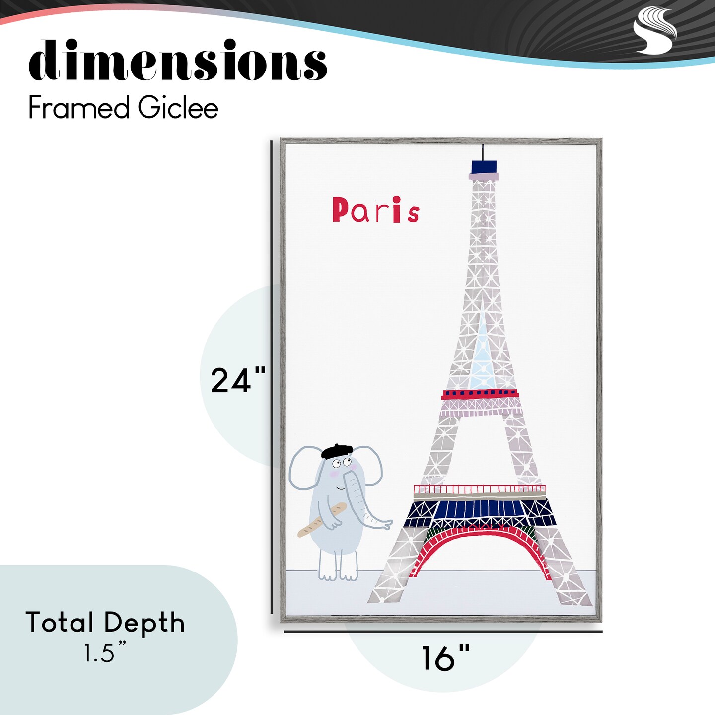 Stupell Industries Elephant & Eiffel Tower Framed Giclee, design by Carla Daly