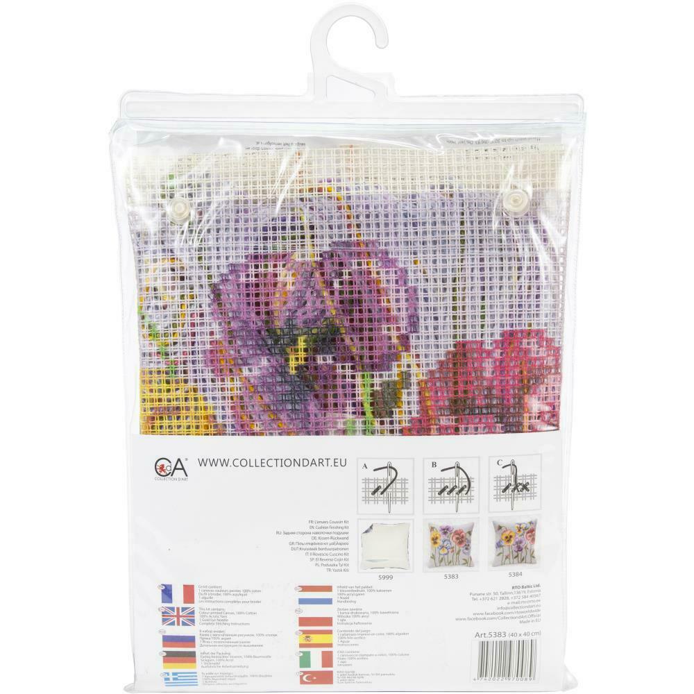 DIY Collection D'Art Pansies Flower Needlepoint 16" Cushion Pillow Top Kit