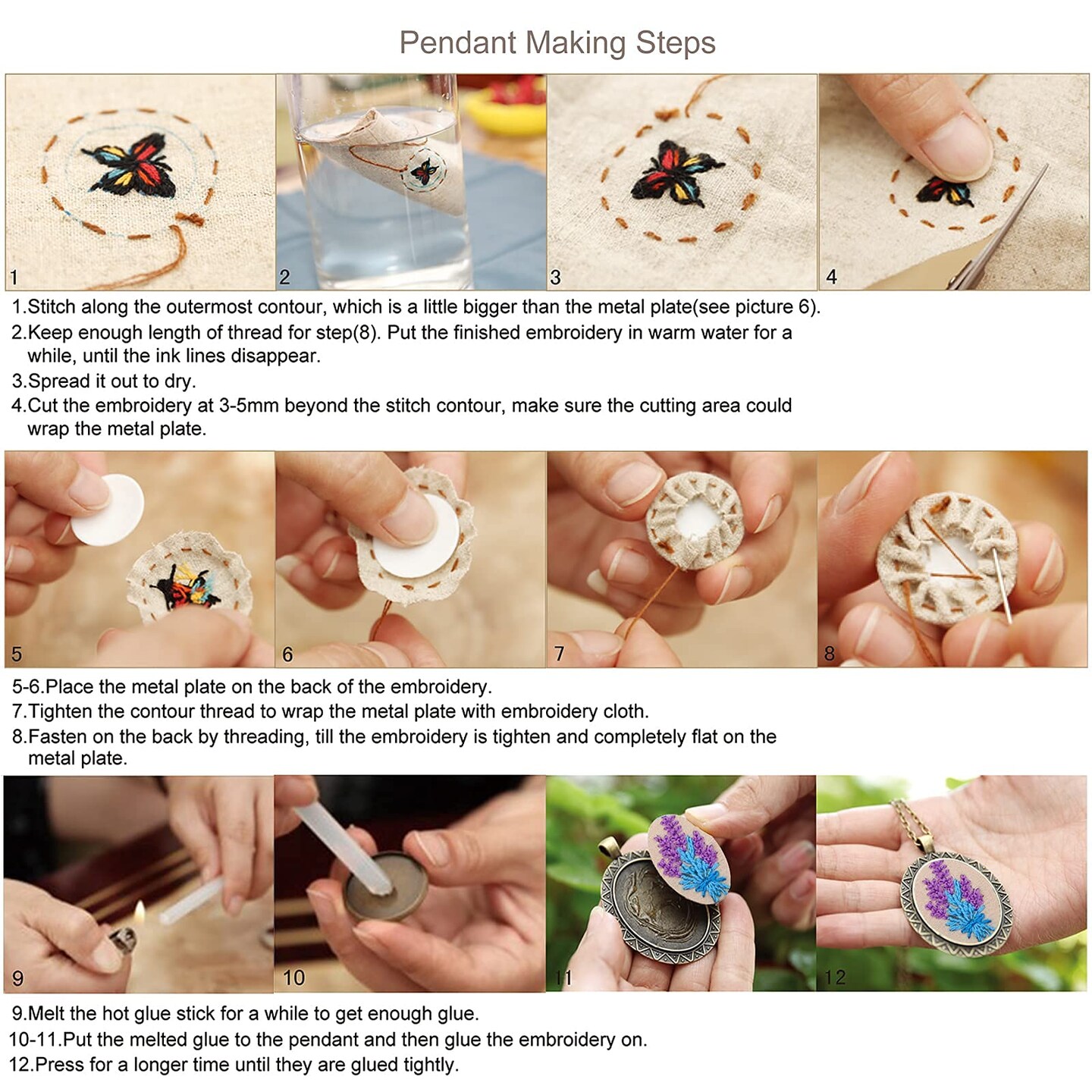 ZOCONE 6 Packs Embroidery Necklace Kits, Embroidery Pendant Kit Mini Cross Stitch Kit with Hoop, Necklace, Pendant, Brooch, Stamped Pattern Cloth, Instructions, etc. Embroidery Kits for Adults