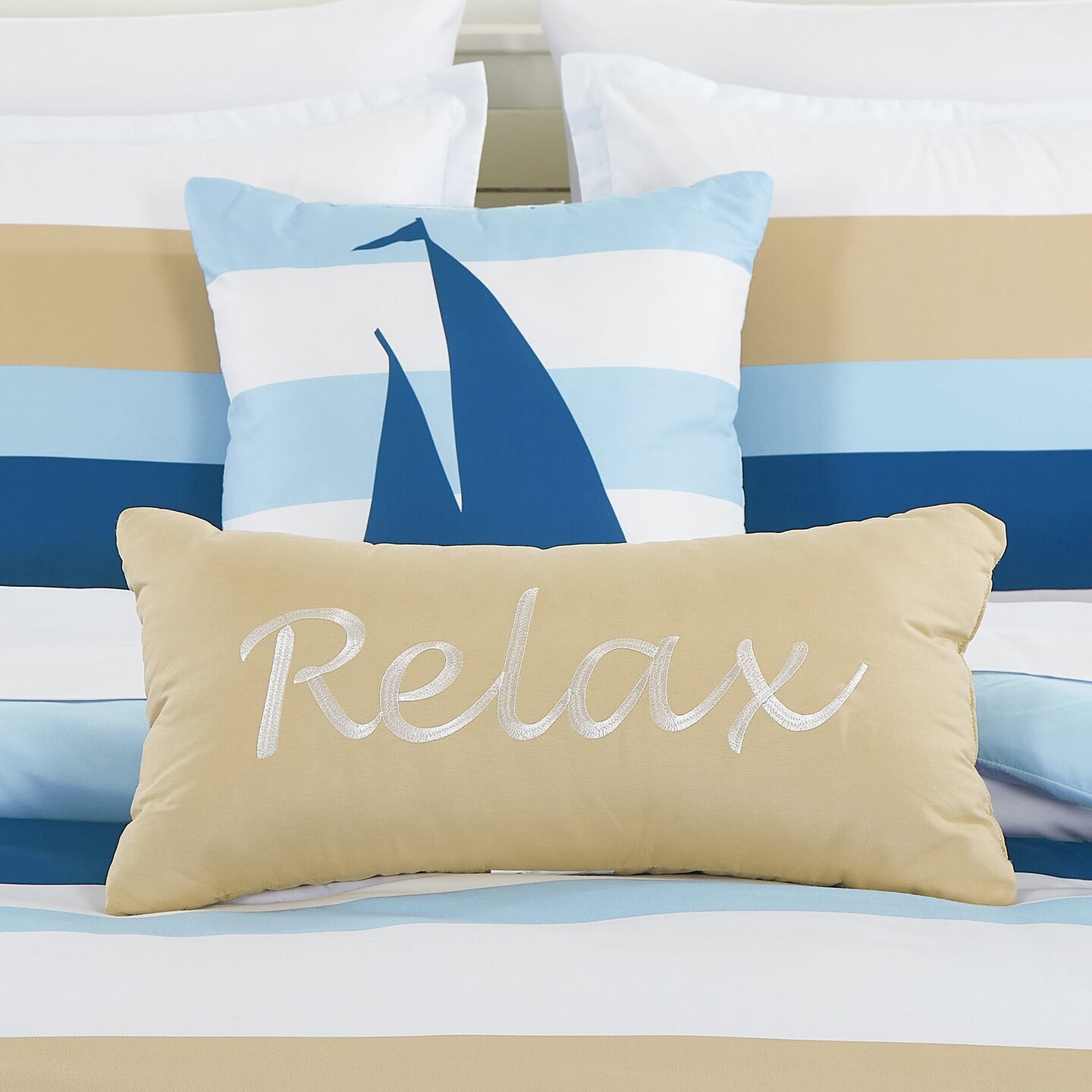 9-Pieces Sailboat Blue Yellow White Coastal Bedding Comforter Set