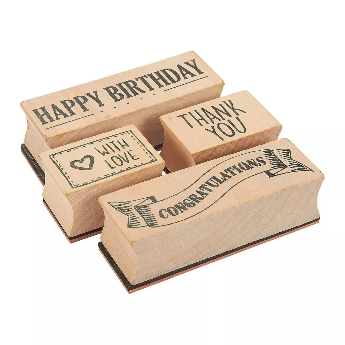 4-Piece Card Making Stamps Set, Wood Mounted Rubber Stamps for DIY Art & Crafts